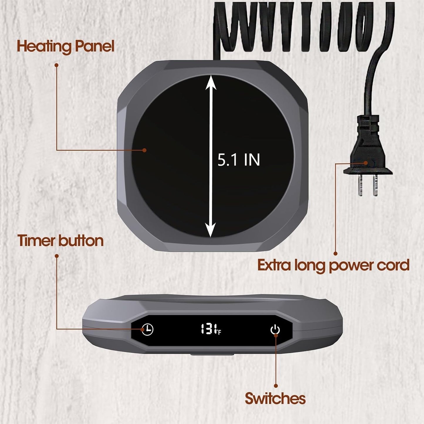 Mug Warmer for Desk - 36W Smart Coffee Cup Warmer with Timer, Auto Shut Off, 3 Heat Settings, Keep Your Coffee Warm for Office Hours,Perfect Coffee Gifts (Gray)
