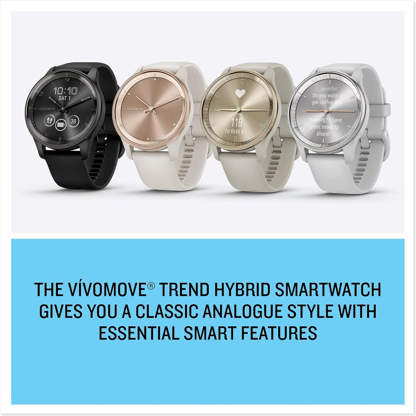 Garmin vívomove Trend, Stylish Hybrid Smartwatch, Long-Lasting Battery Life, Dynamic Watch Hands and Touchscreen Display, Black