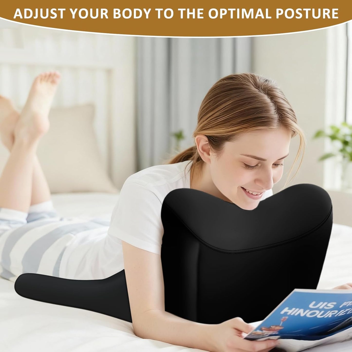Reading Pillow for Bed,Ergonomic Wedge Pillow Headboard,Memory Foam Back Support Pillow for Bed Sitting Up Adult Sleeping,Wedge Headboard Pillow for Sleep Apne on Bedrest Couch,Black