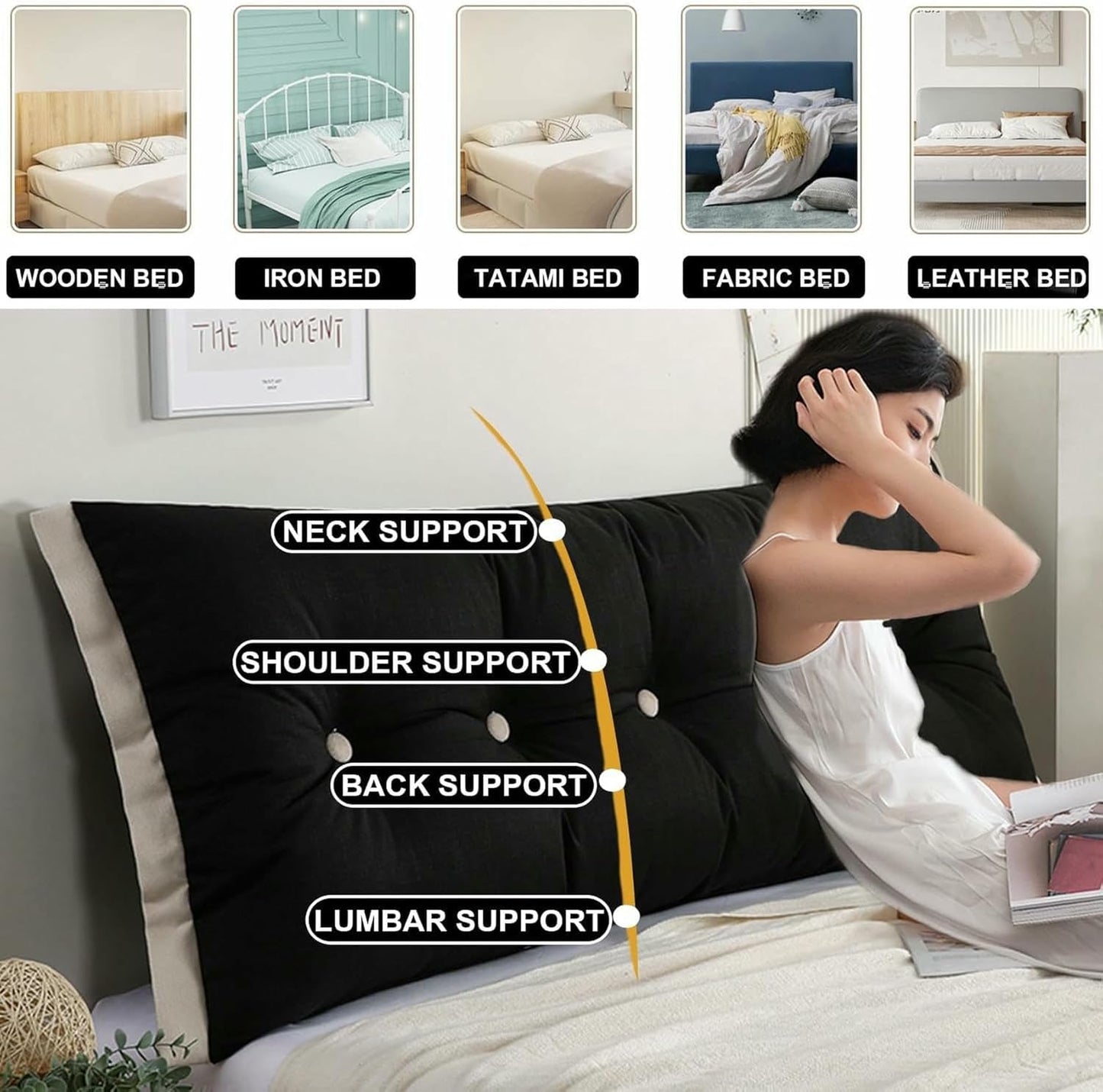 Large Headboard Wedge Bed Rest Reading Pillow Backrest Bed Positioning Support Bolster Day Bed Dorm Cushion with Removable Cover for Watching TV,Relaxing~/