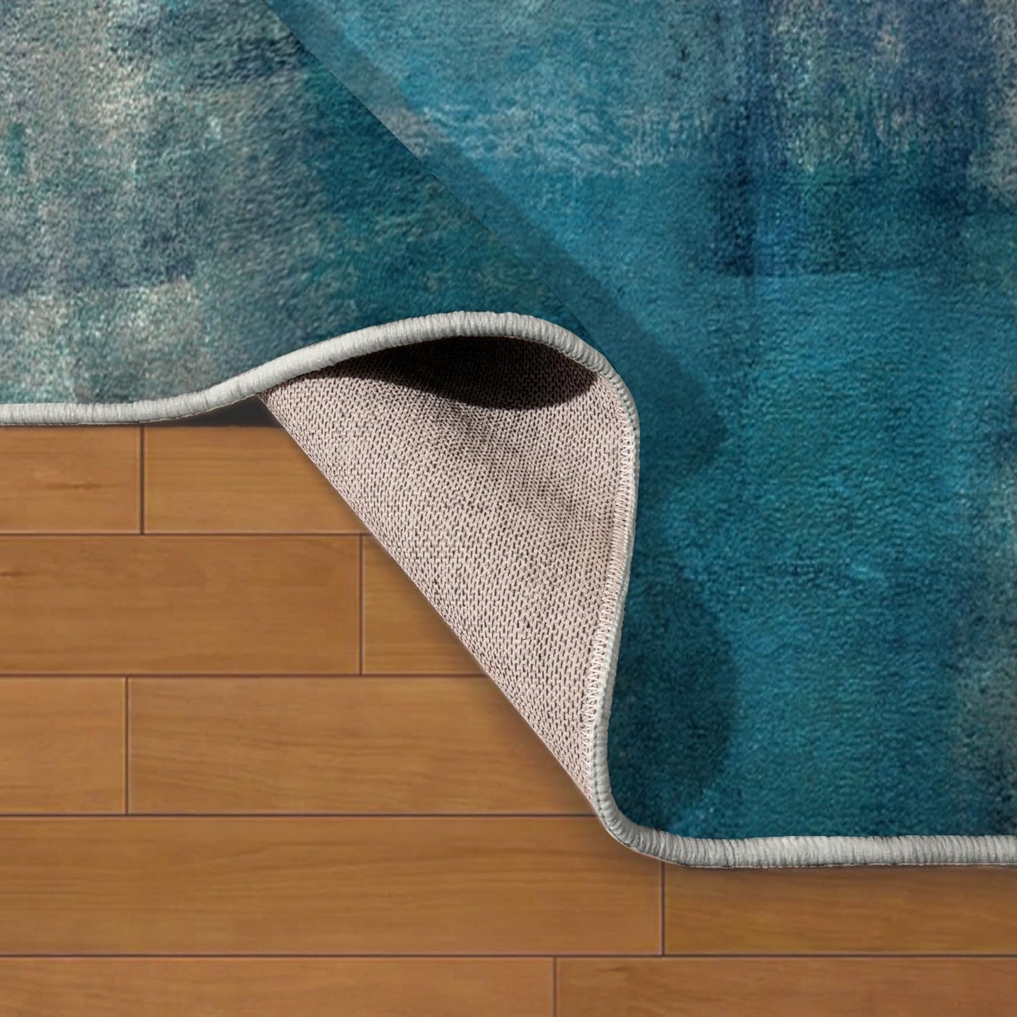 LOKMU Non-Slip Round Area Rugs Turquoise and Grey Abstract Art Home Decor Rugs Carpet for Classroom Living Room Bedroom Dining Kindergarten Room 5'