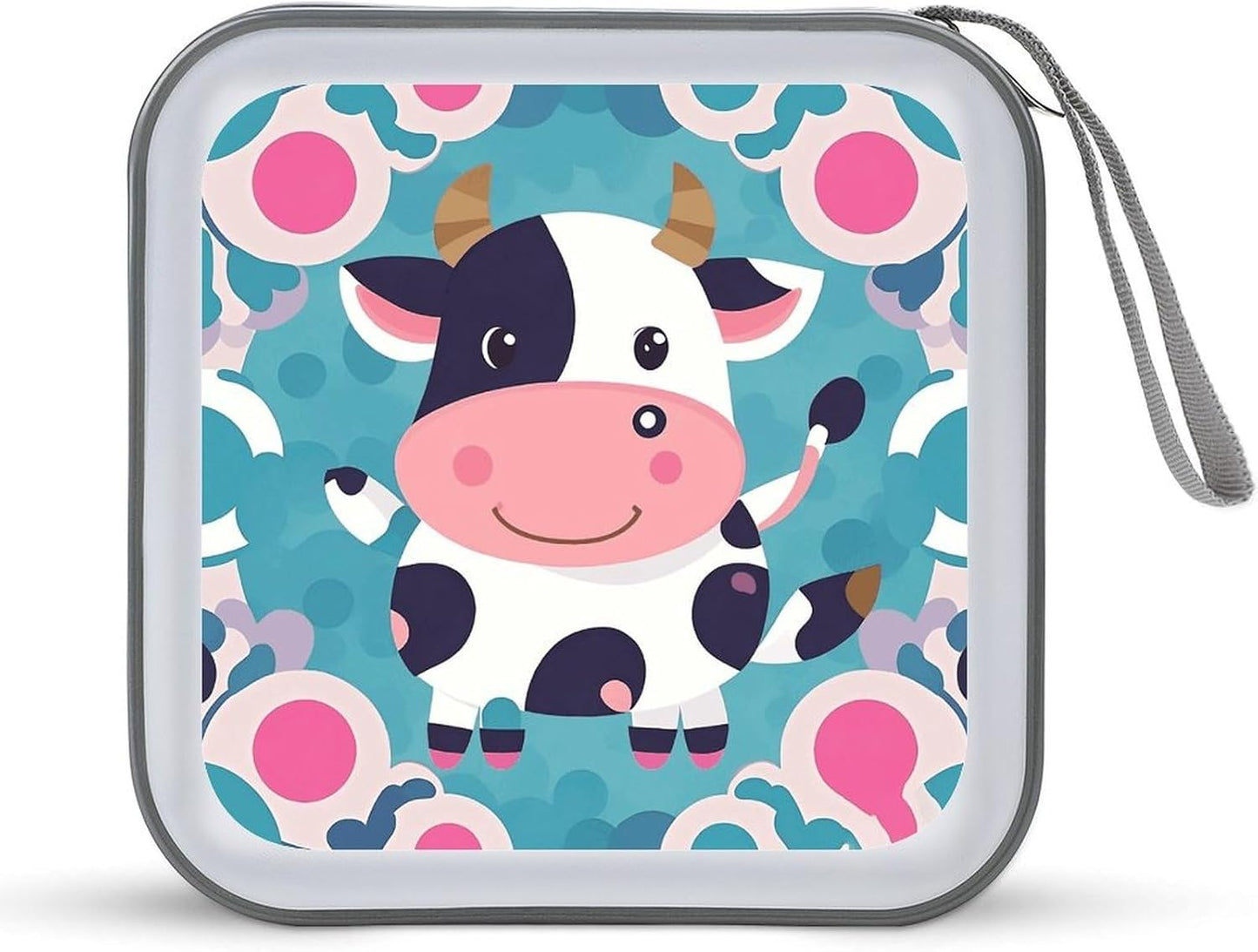 Cute Cow Polka Dot CD Case Portable Zipper CD Case 40 Capacity Hard Plastic DVD Cases Holder Large Storage Disc Wallet Bag for Car Home Travel DVD Collection Bag