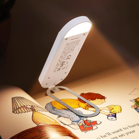 Book Light USB Rechargeable Clip on Reading Light, Eye-Cared Amber Light Mode Book Light for Reading in Bed Kids, 8 LEDs Bookmark Portable Stepless Dimming, White