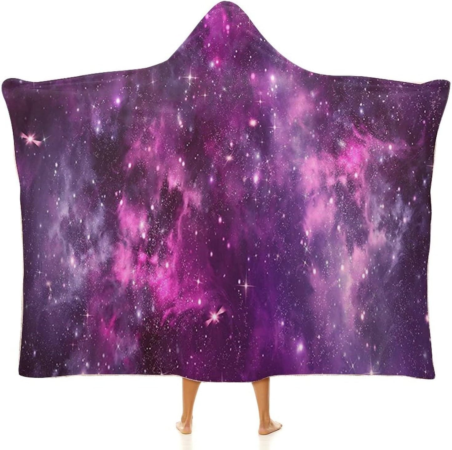 Throw Blankets, Purple Decor Wearable Hooded Blanket for Adults, Nebula Gas Cloud Deep Dark in Outer, Soft Warm Cozy, 60 x 80inches, Studying Reading Snuggling Napping Office, Purple