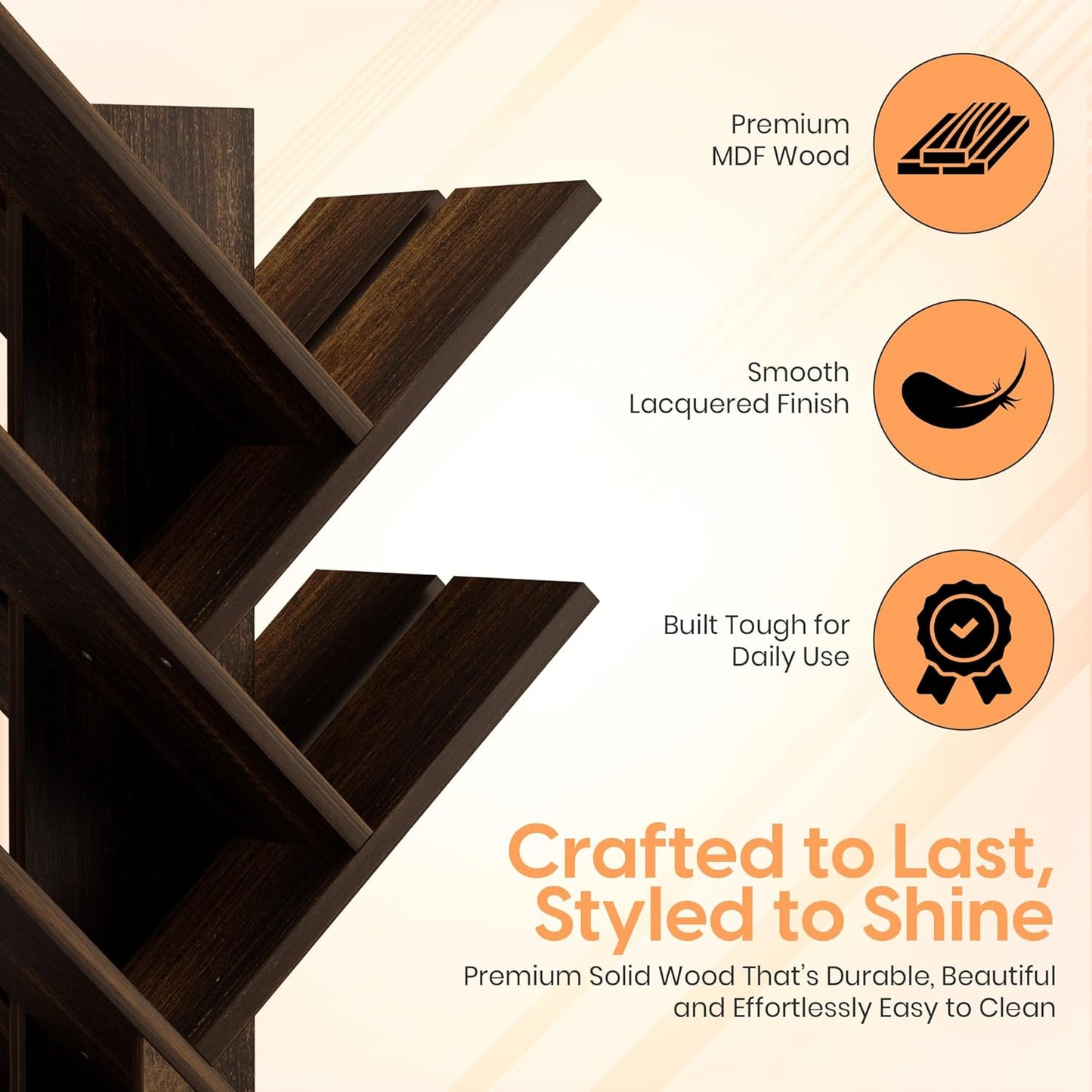 Rotating Bookshelf Tree, 5 Tier Space Saving Narrow Bookcase, Unique 360° Spinning Tower, Premium Wood Corner Book Shelf for Kids or Office, Tall Standing Storage Organizer