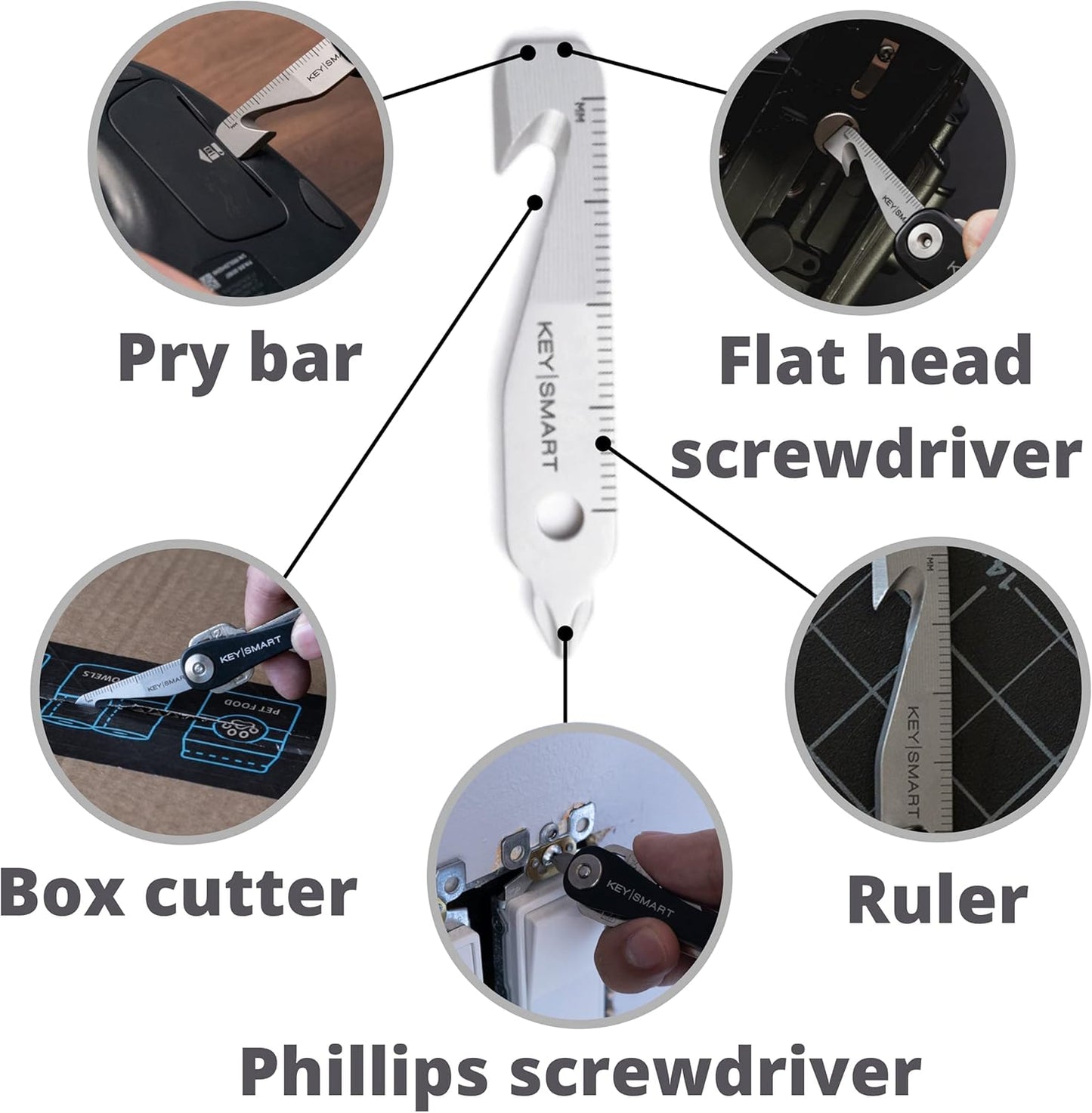 KeySmart Key Chain MultiTool - 5-in-1 Multi Purpose Keychain Tool with Box Opener, Ruler, Pry Bar, Phillips & Flat Head Screwdriver - EDC Gadgets, Gear & Mini Multi-Tool for Men -3-Pack