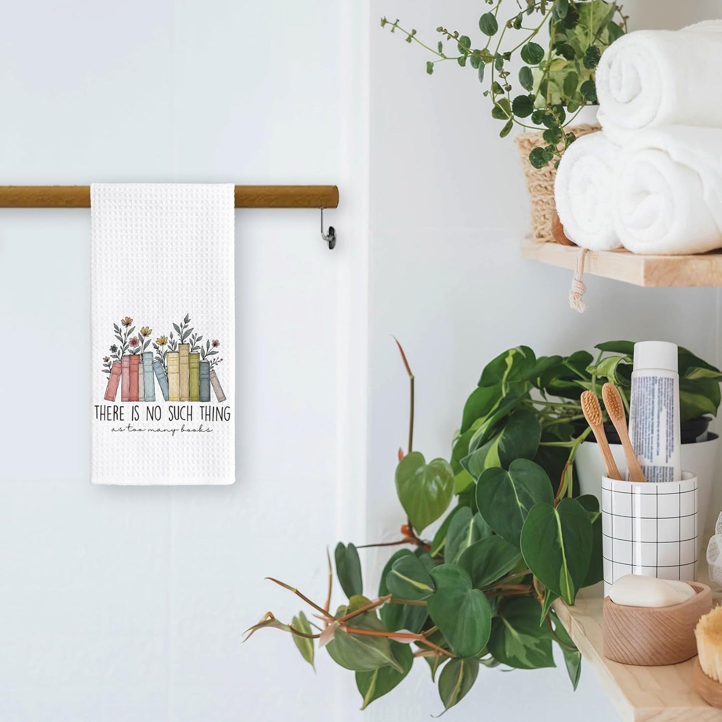 Book Lovers Gifts Kitchen Towels Dish Towels, Bookish Gifts Hand Towels for Bathroom Kitchen Classroom Decor, There is No Such Thing as Too Many Books Decoration Hand Tea Towels, 16x24inch