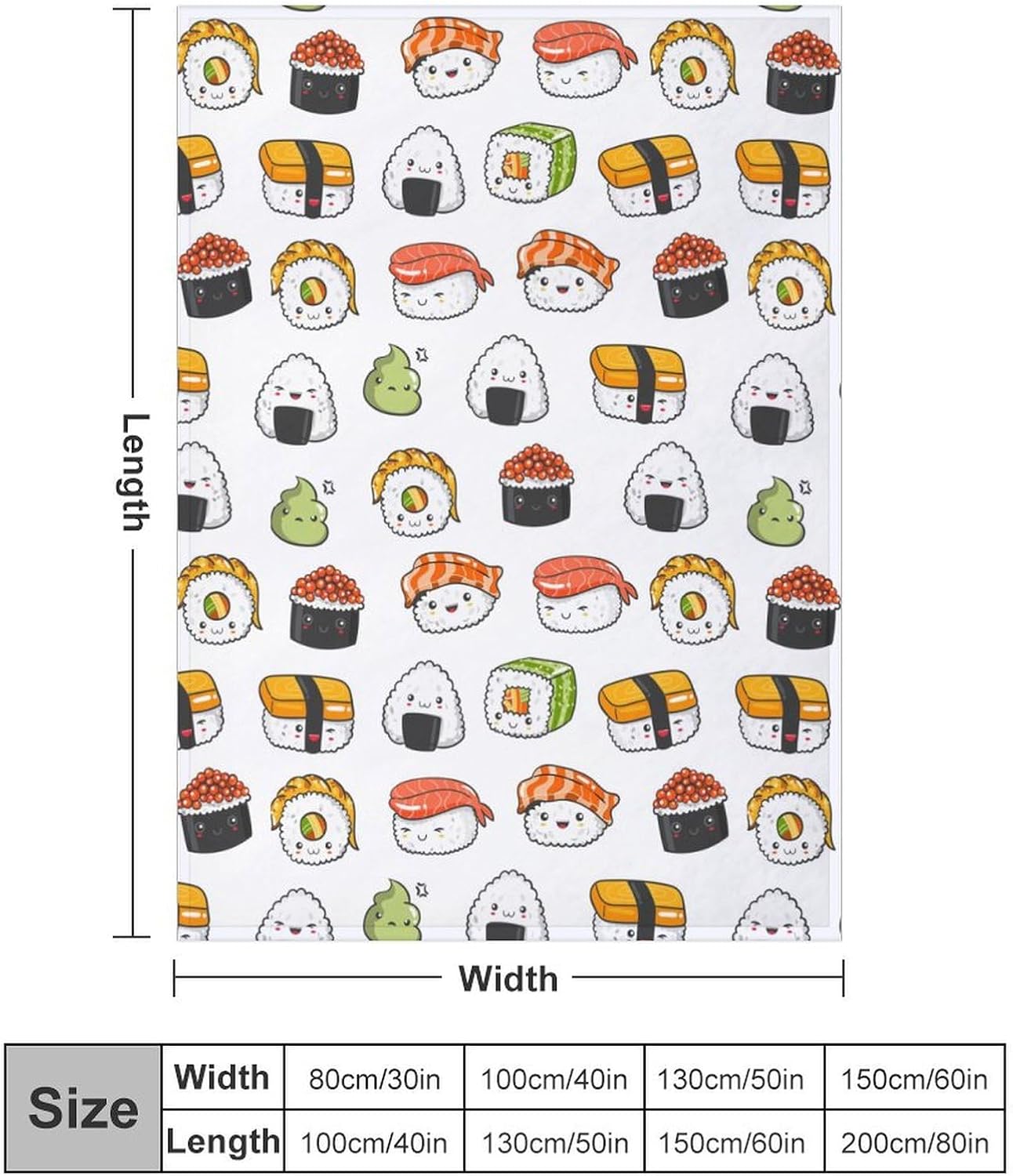 Cartoon Kawaii Sushi Super Soft Cozy Throw Blanket, Lightweight Fuzzy Comfy Flannel Blanket Warm Plush Throw Blankets for Couch, Sofa, Bed Travel and Camping Blanket Gifts 60"x50"
