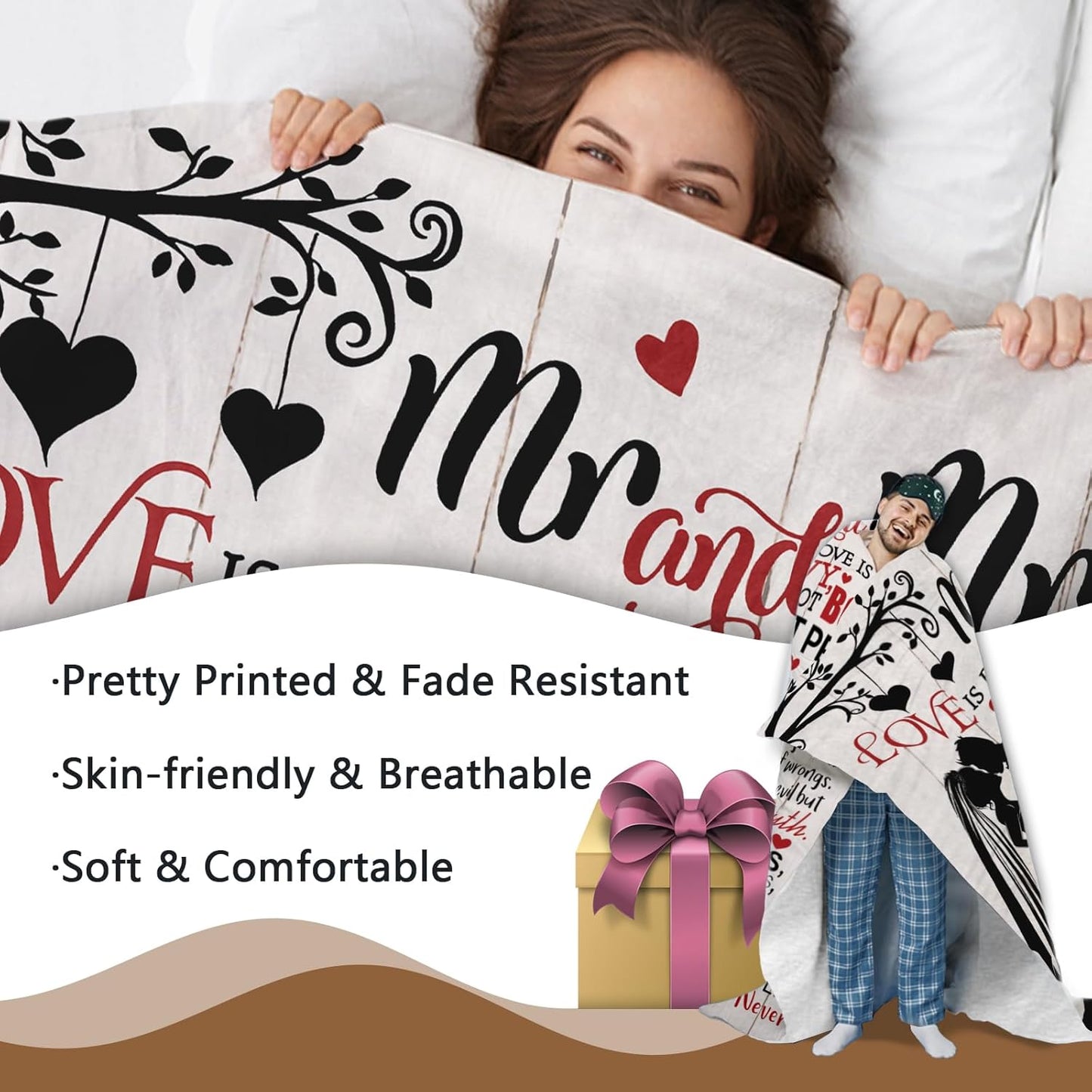 Wedding Gifts for Couples Flannel Throw Blanket, Bridal Shower Gift for Bride Newlyweds, Marriage Prayer Engagement Ideas, Romantic Present for Mr and Mrs Women Men 50" x 60"