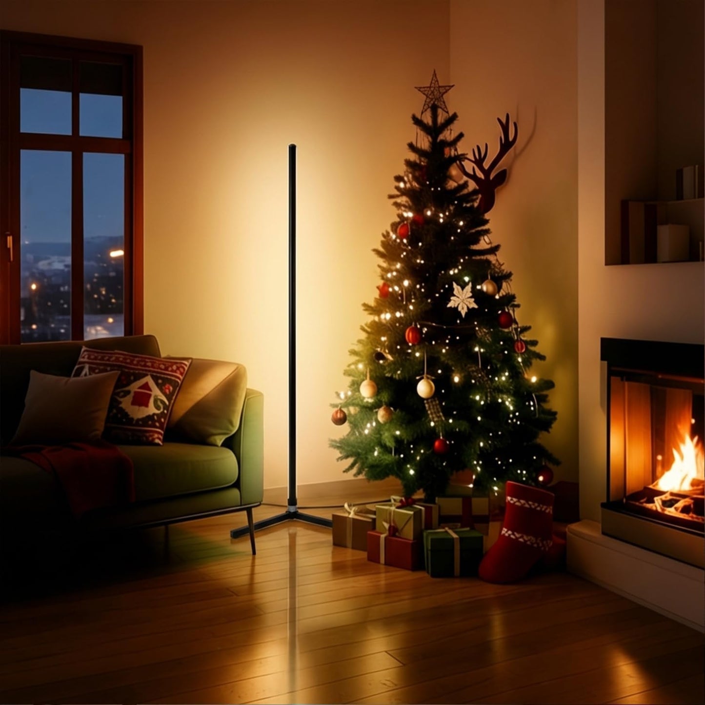 RGB Floor Lamp LED Corner Floor lamp smart Floor lamp with Music Sync Lighting, App & Remote Control, 16 Million Colors Living Room & Gaming Room (1 Pack)