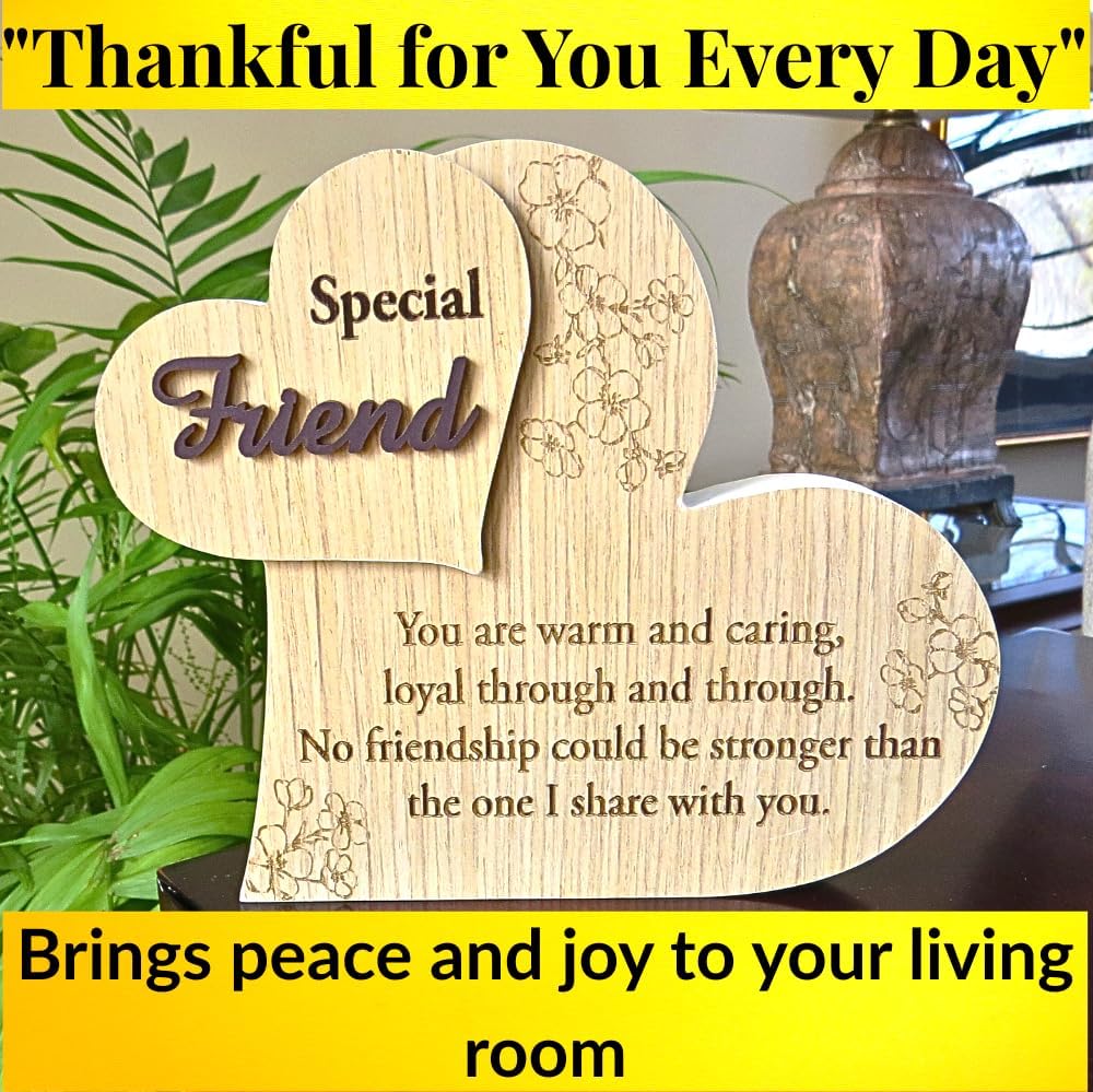 UNIDECO Friend Plaques For Women, Unique Gifts For A Special Friend, Special Gifts For Women Friends, Wooden Heart Decor For Shelf, Friendship Plaque, Best Friends Forever, Friendship Day Decorations