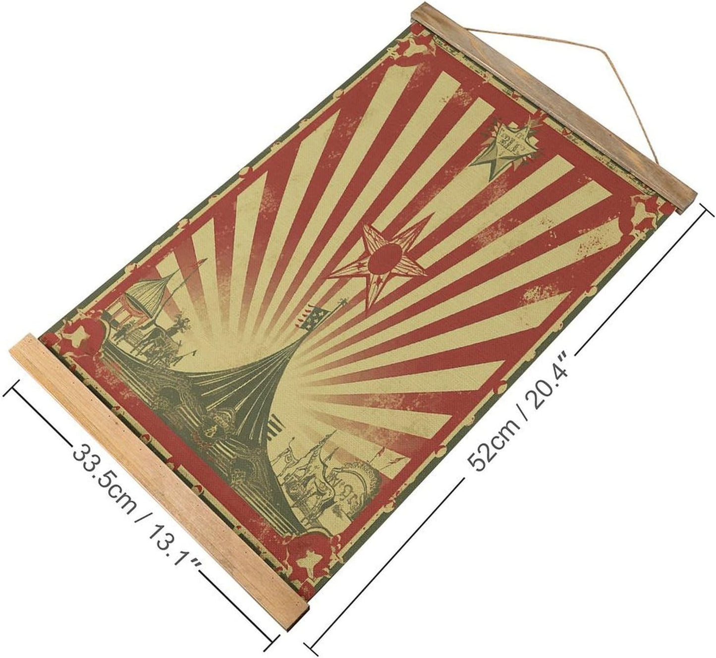 Vintage Vintage Circus Background Poster with Wooden Frame Personalized Linen Hanging Scroll Painting Rustic Wall Hanging Illustrative Modern Artwork Decor for Home Living Room Bedroom Office