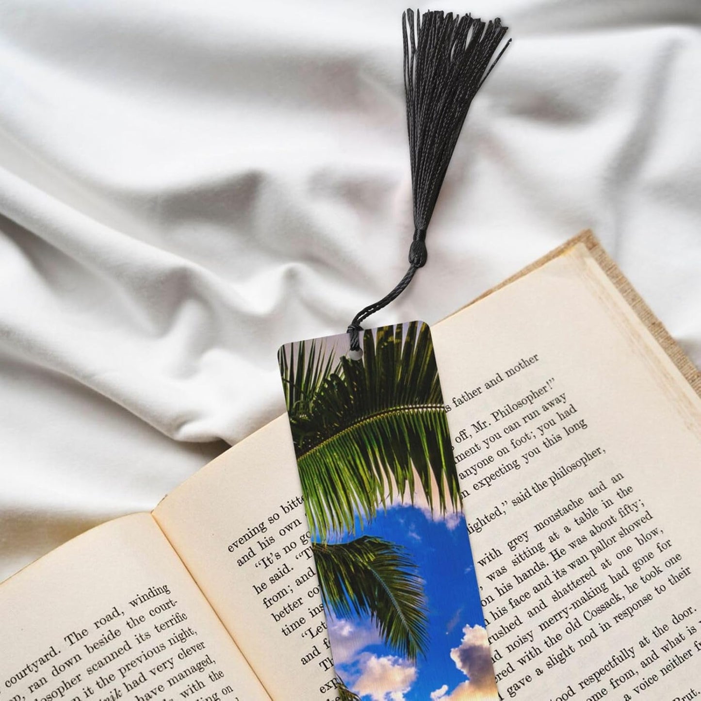 Beautiful Sunrise Ocean Bookmarks Gifts for Women Men, Wooden Bookmarks for Book Lovers, Vintage Book Marks Ornaments with Tassel, Unique Personalized Reading Page Markers Black