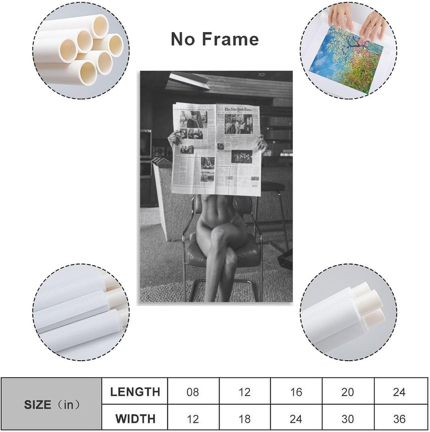 Modern Black And White Wall Art Poster, Woman Reading Art Poster, Man Reading Newspaper Poster Poster Decorative Painting Canvas Wall Art Living Room Posters Bedroom Painting 16x24inch(40x60cm)