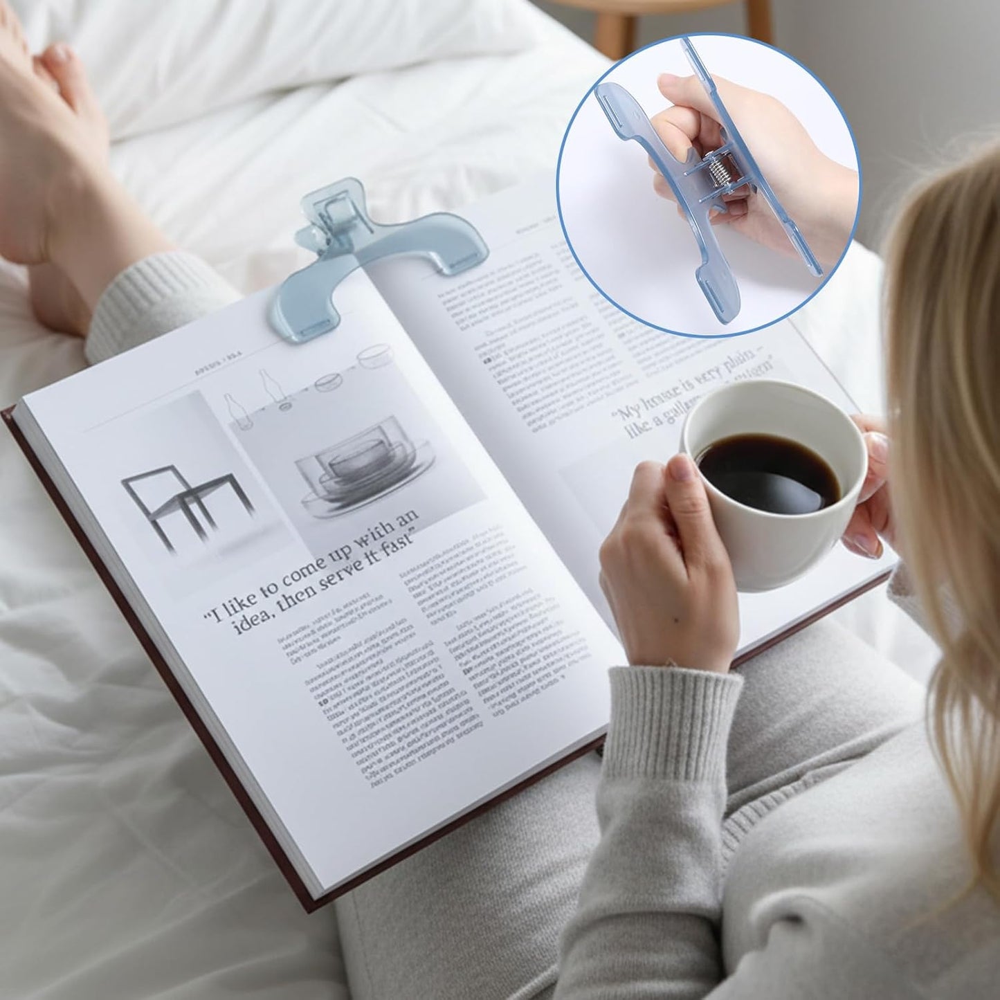 2PCS Journal Clip - Transparent & Blue Book Page Holder for Reading, Portable Journal Clips to Hold Open, Multifunctional Book Opener Holder, Books Reading Accessories for Teacher Clerk(Blue)