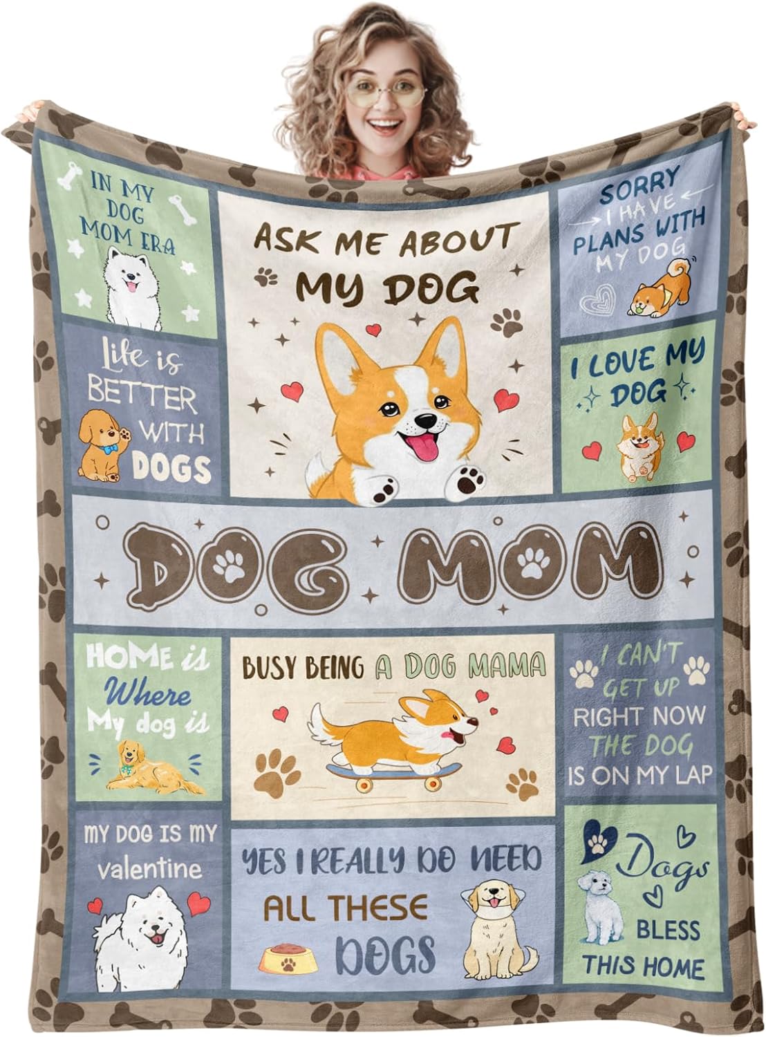 Quilazy Dog Mom Gifts for Women, Dog Lovers/Lady Themed Blanket for Women Girls, Mothers Day/Christmas/Thanksgiving Birthday Gifts for Dogs Lovers, Best Dogs Mom Doggie Throw Blanket 60"X50"