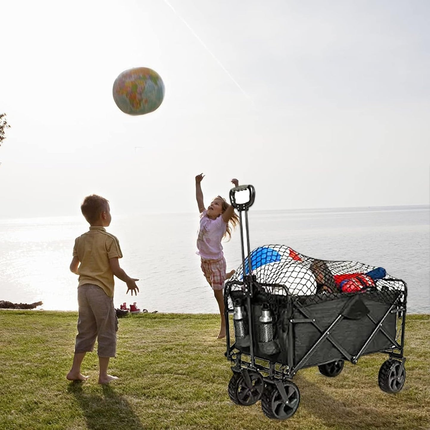 Cargo Net for Beach Cart, Car Cargo Nets for Utility Folding Wagon, Garden Cart, Folding Trolley Cart with Storage Bag, Made of Heavy Duty Nylon Net / 38"X32"