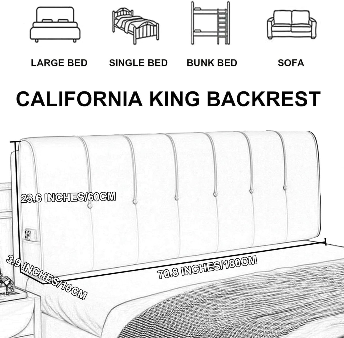 AMNOOL Large Upholstered Headboard Cushion Wall Mounted Support Pillowboard Headboard Bed Rest Lumbar Support Backrest Removable Bedroom Tatami Dorm Pillow-1-