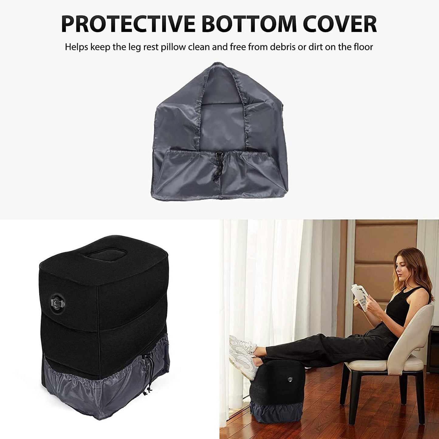 Inflatable Foot Rest Pillow for Travel, Kids/Adults Airplane Travel Pillow Kids Bed-Adjustable Height Cushions,for Kids to Sleep While Traveling,Suitable for Car,Office,Home,Travel (Black)