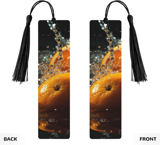 Orange Fell into Water Bookmarks Gifts for Women Men, Wooden Bookmarks for Book Lovers, Vintage Book Marks Ornaments with Tassel, Unique Personalized Reading Page Markers Black