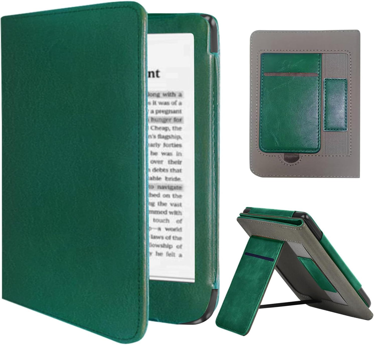 Stand Case for 6" Kobo Clara Colour/Clara BW (2024)/Clara 2E (2022)/Tolino Shine Color/Shine 5/Shine 4,Durable PU Leather Cover with Auto Sleep Wake, Card Slot, Hand Strap Feature,Midnight Green