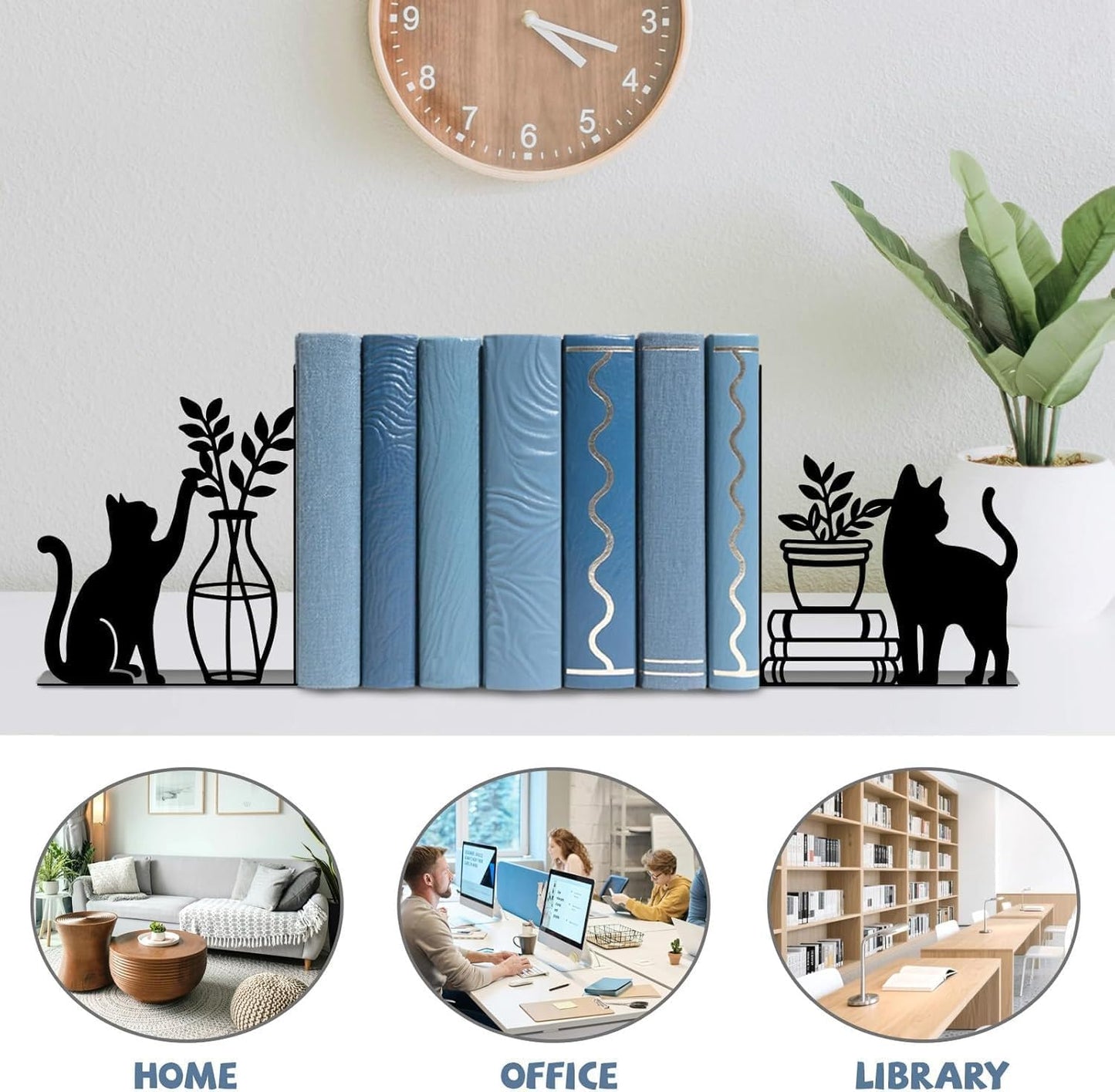 Cat Metal Bookends Decorative Book Holders for Home Office School Library Desk Shelf Reading Decor Gift for Cat Lovers and Reading Enthusiasts