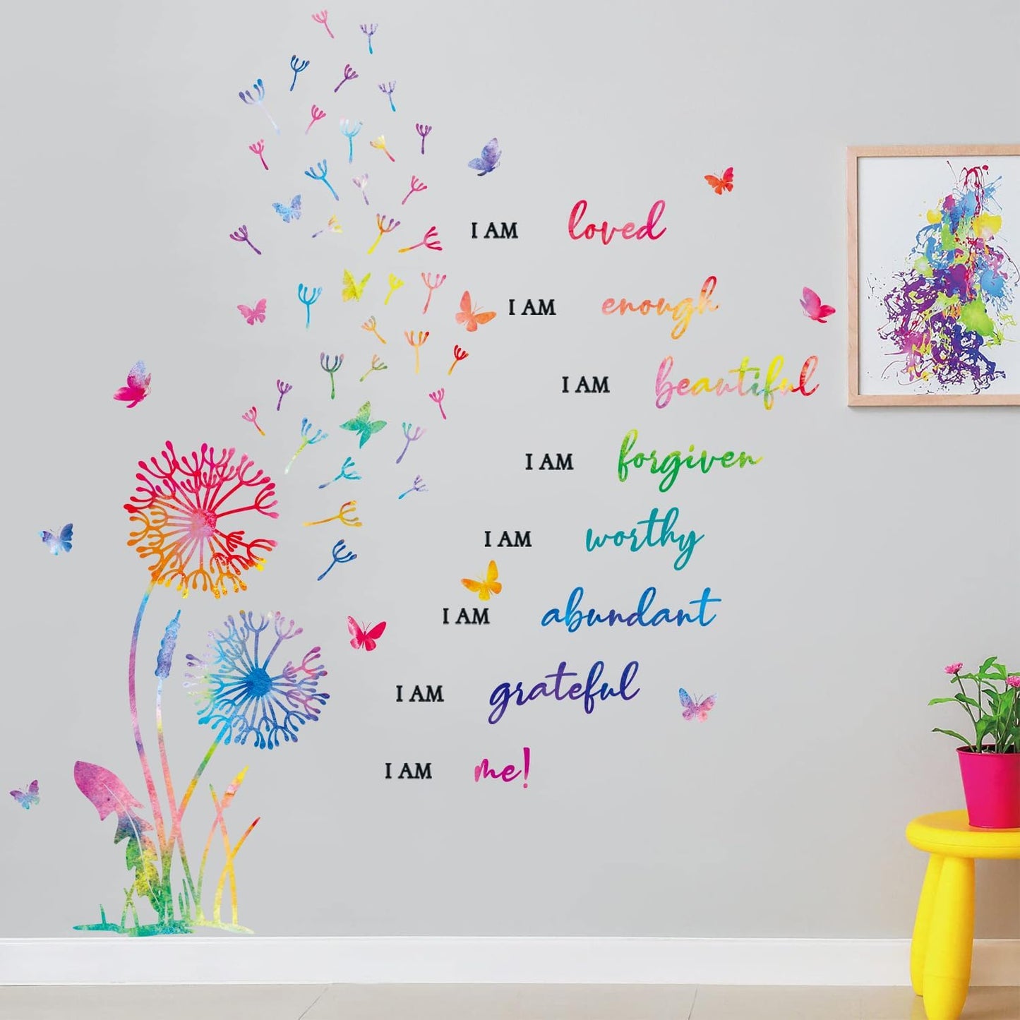 HLNIUC Dandelion Inspirational Saying Wall Sticker 75PCS Butterfly Positive Affirmation Wall Decal Flora Motivational Quotes Peel and Stick Wall Stickers Flower Inspiring Wall Decals for Girl Bedroom