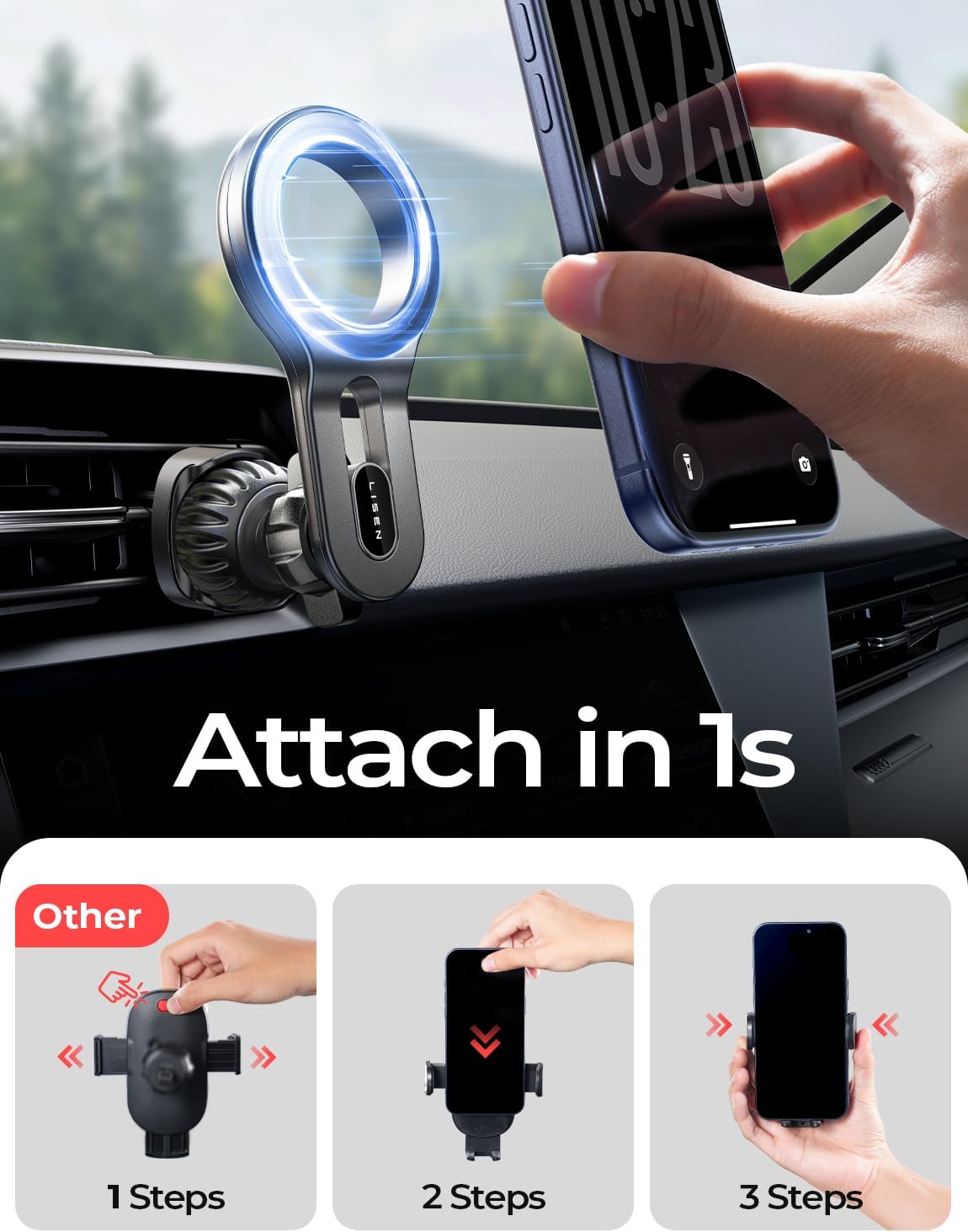 LISEN for MagSafe Car Mount, 2026 Magnetic Phone Holders for Car Air Vent Phone Mount [Ultra-Magnetic] Hands Free Cell Phone Holder Car Accessories Gifts for Men Women fit iPhone 17 16 15 14 13 12 Pro
