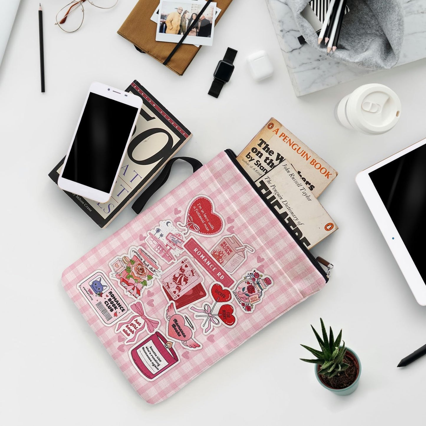 Red Checkered Collage Style Book Covers for Book Lovers with Handle, Romantic Bookcover Protector for Paperbacks, Book Club Gifts for Chritsmas, Reading Accessories for Women Friends Reader Bookish