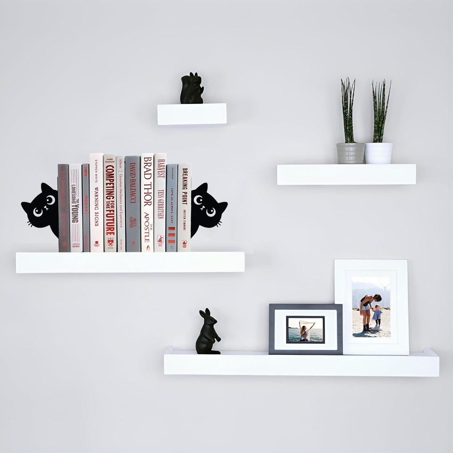 Bookends Metal Cat Book Ends, 1 Pairs Cute Bookends for Shelves Decorative for Home Office Desk Bookshelf Decor (Black, Cartoon)
