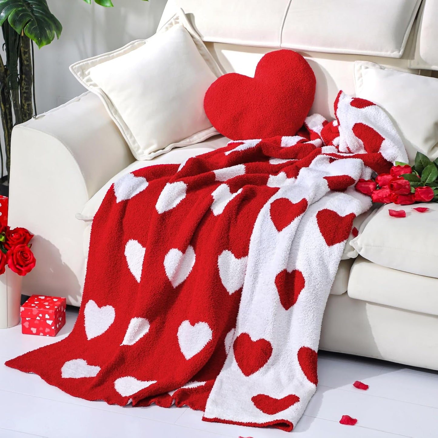 Valentine's Day Throw Blankets Pillow Gifts Set Valentines Gift Include Double Sided Flannel Blanket 50 x 60 Inch and Plush Throw Pillows Cushion for Couch Sofa Bed Decorations