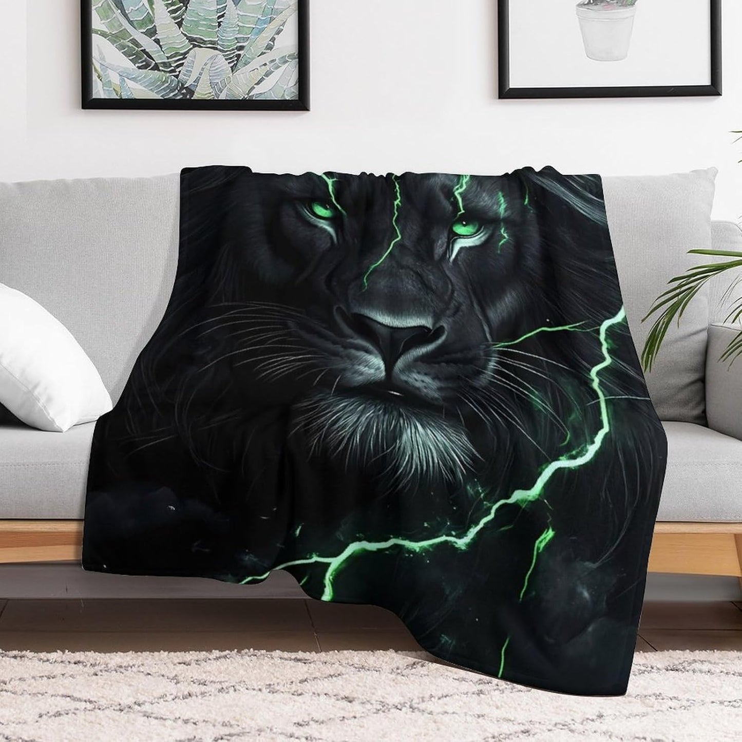 Thunder Lion Throw Blanket for Couch Bed Plush Cozy Fuzzy Flannel Blanket for All Season 50"x70"