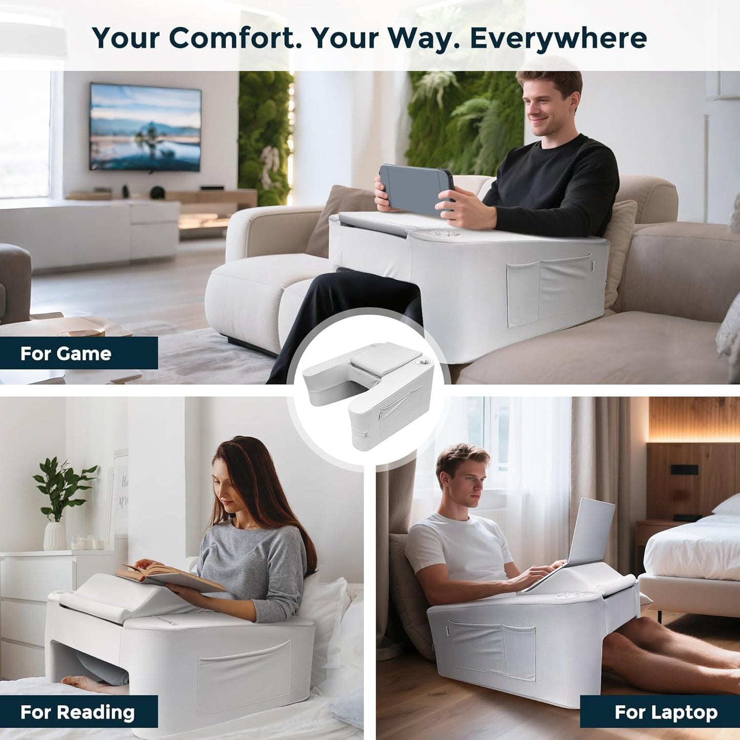 Ultimate Gaming Pillow & Lap Desk Combo,Large Ergonomic Bed Rest with Cup Holder, Phone Stand & Pockets, Reading Pillow for Adults, Laptop Stand for Bed & Couch, Dorm Room & Gamer Gifts