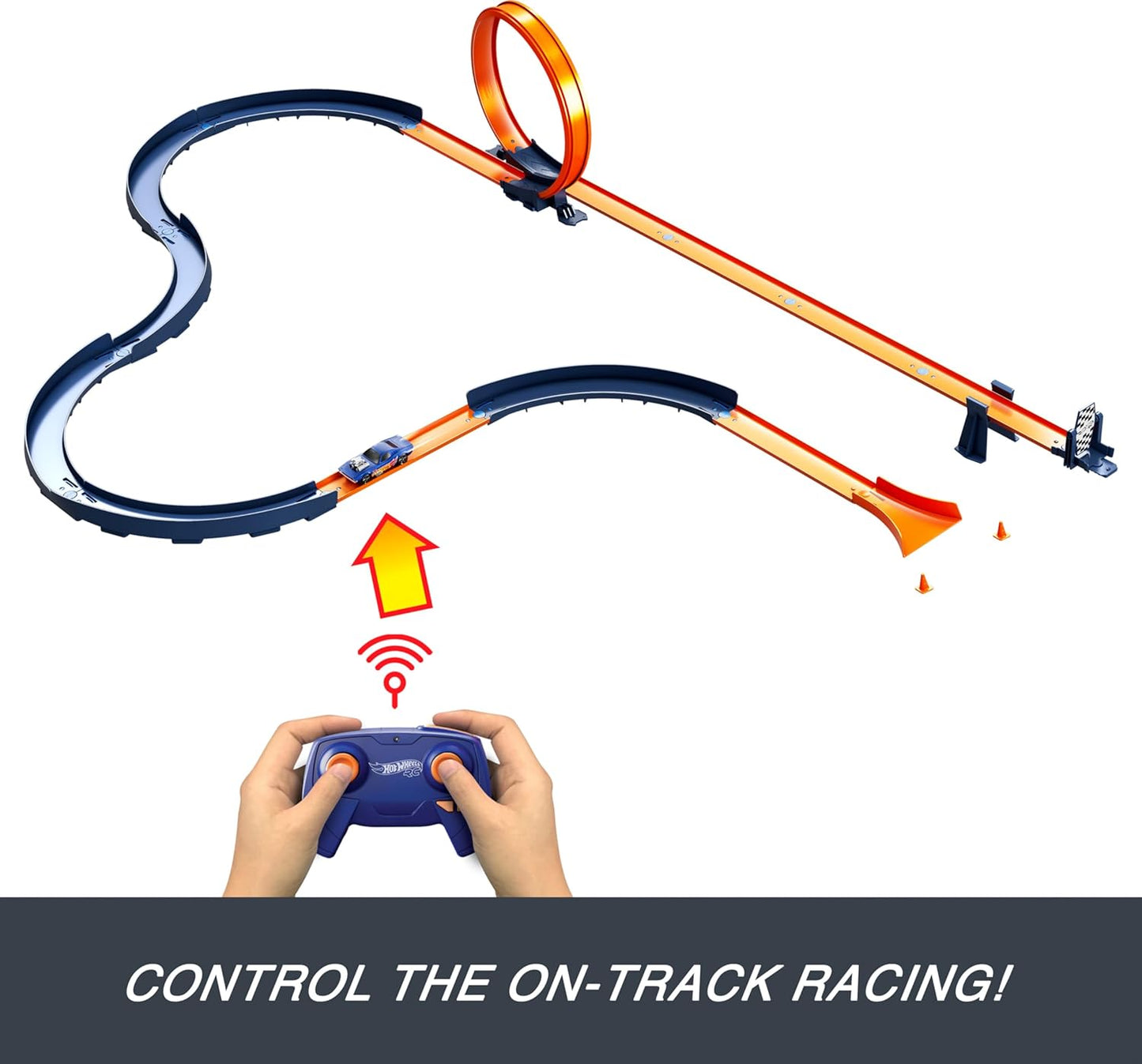 Hot Wheels Toy Car RC Set with 1:64 Scale Remote-Control Vehicle & 30+ Pieces of Race Track to Create Multiple Configurations
