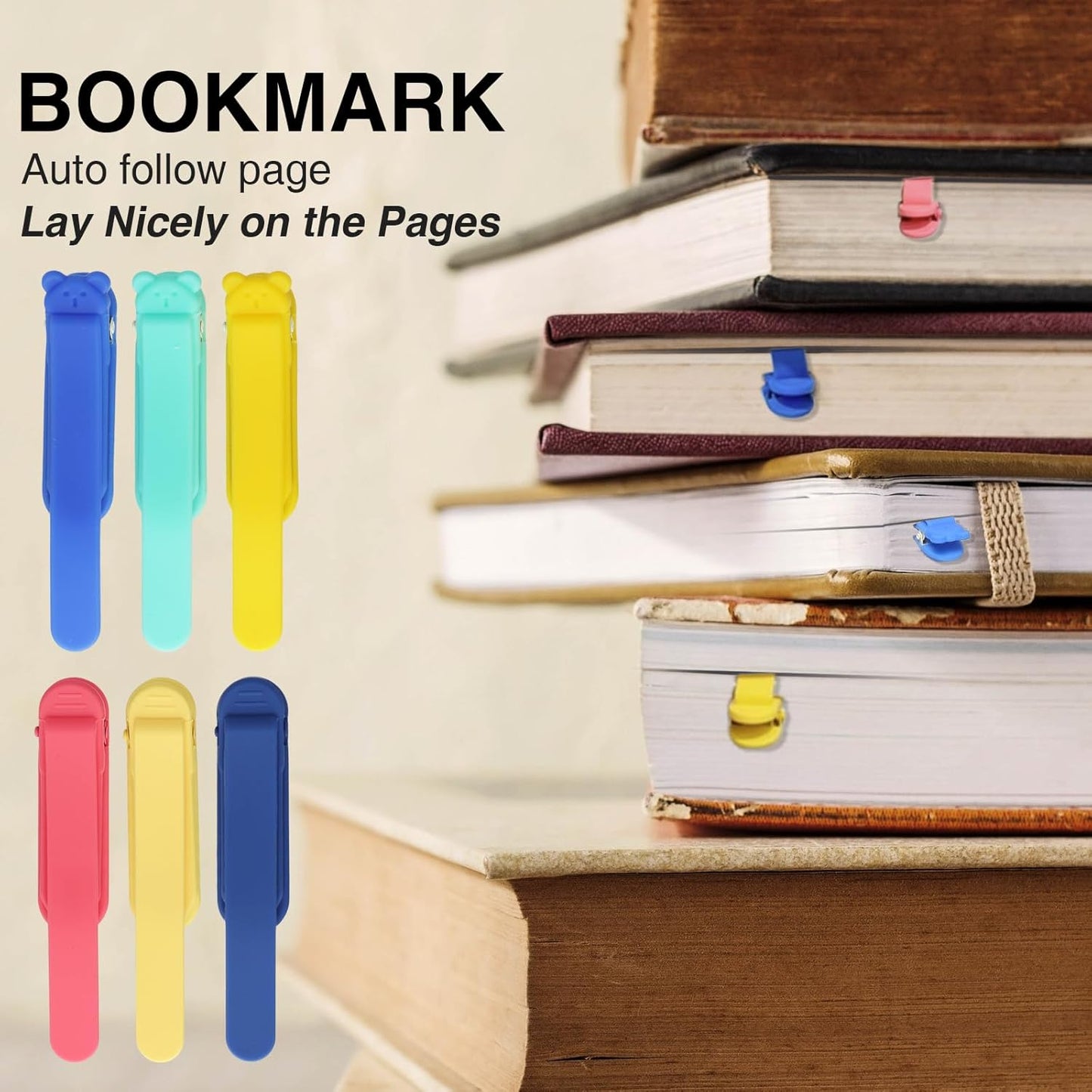 6 Pcs Automatic Bookmark, Stay in Place Silicone Book Mark Clips, Page Markers Cute Reading Accessories