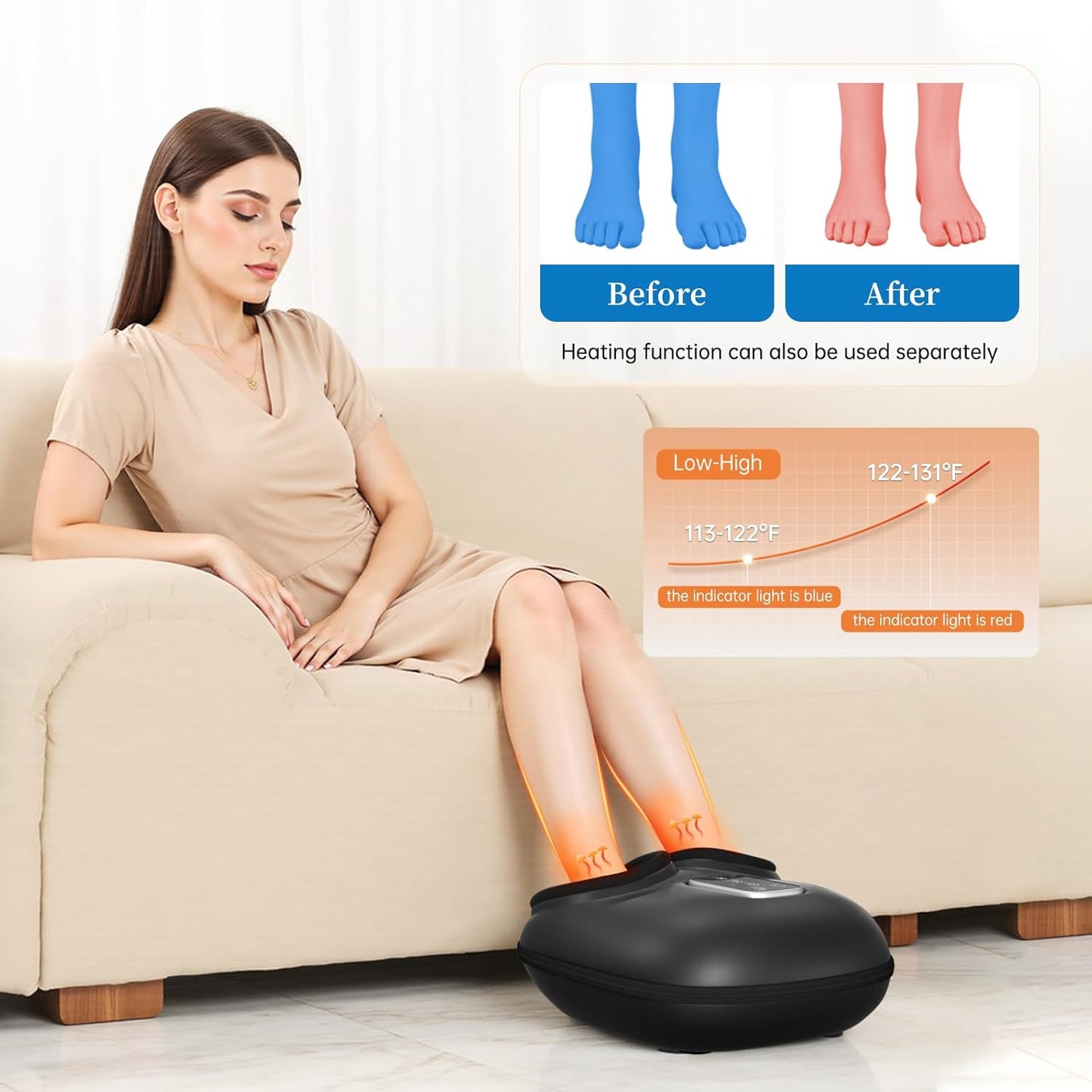 The Foot Massager with Heating, Rolling and deep Massage Functions is Suitable for Foot Massage, Relieving Pain, eliminating Fatigue and Treating Plantar Fasciitis.