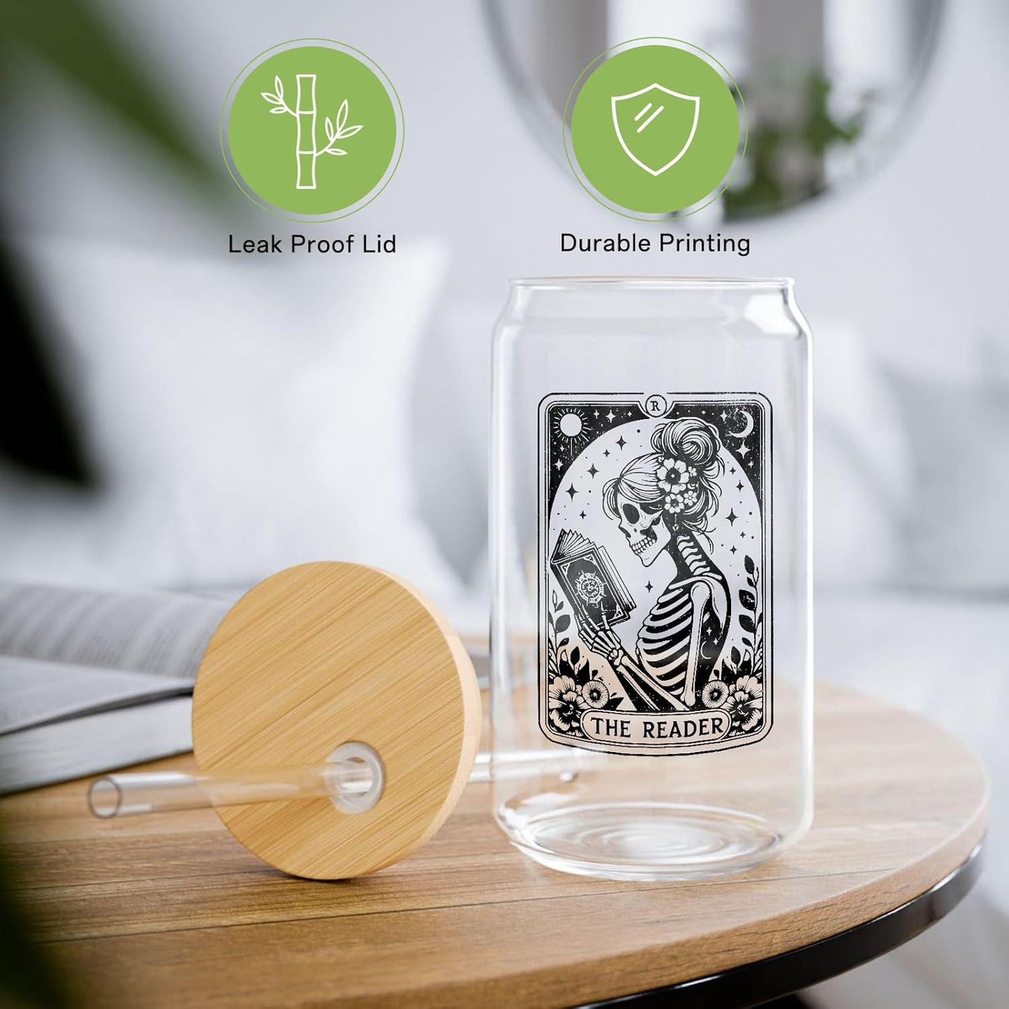 Book Lovers Gifts Ideas, 16oz Cute Glass Cups with Lids and Straws, Bookish Reading Gifts for Book Lovers Women, Readers, Bookworm, Librarian, Teacher - Coffee Tumbler, Reading Accessories
