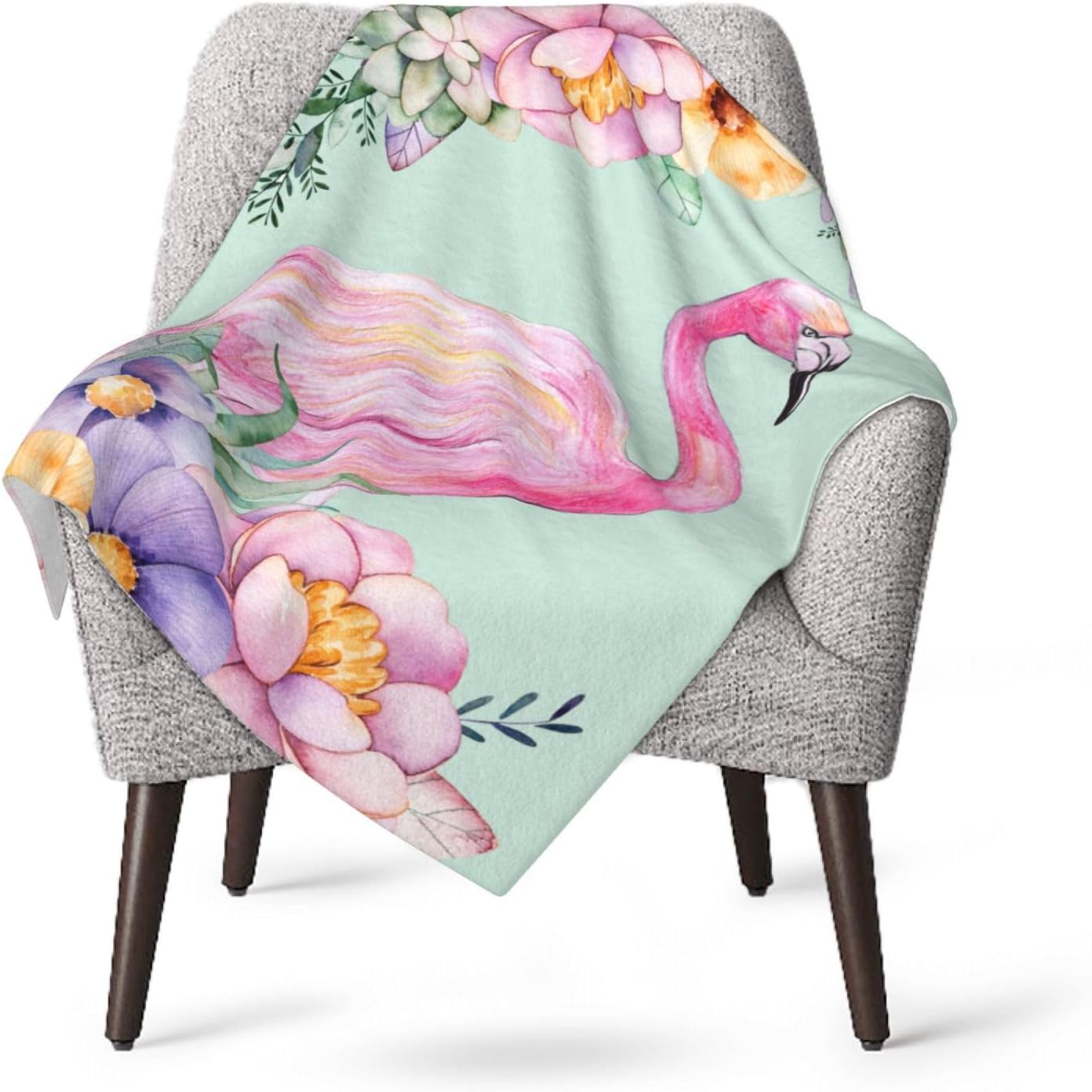 Pink Flamingo Watercolor Floral Bed Blanket Ultra Soft Throw Blanket All Season Warm Light Weight Cozy Plush Blankets for Home Bedroom Sofa Chair Travel, 50"X40"