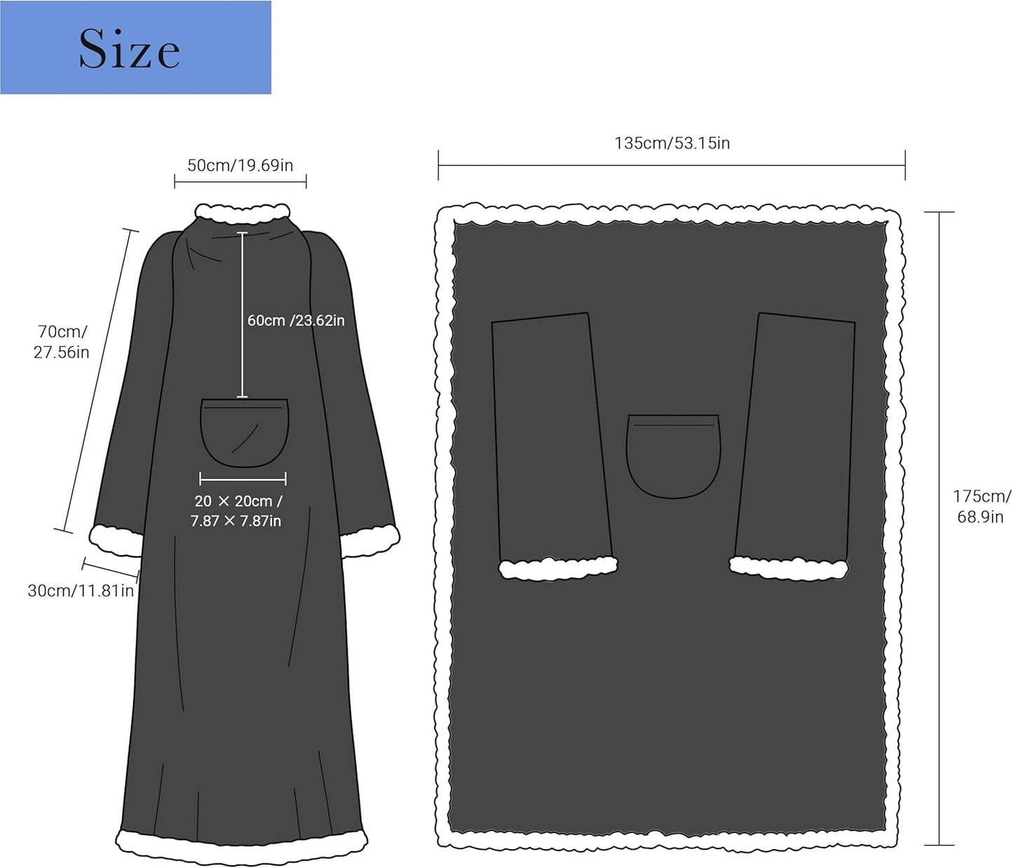 Ramees Sherpa Wearable Blanket with Sleeves and Pockets, Soft Warm TV Blanket Throw for Men and Women