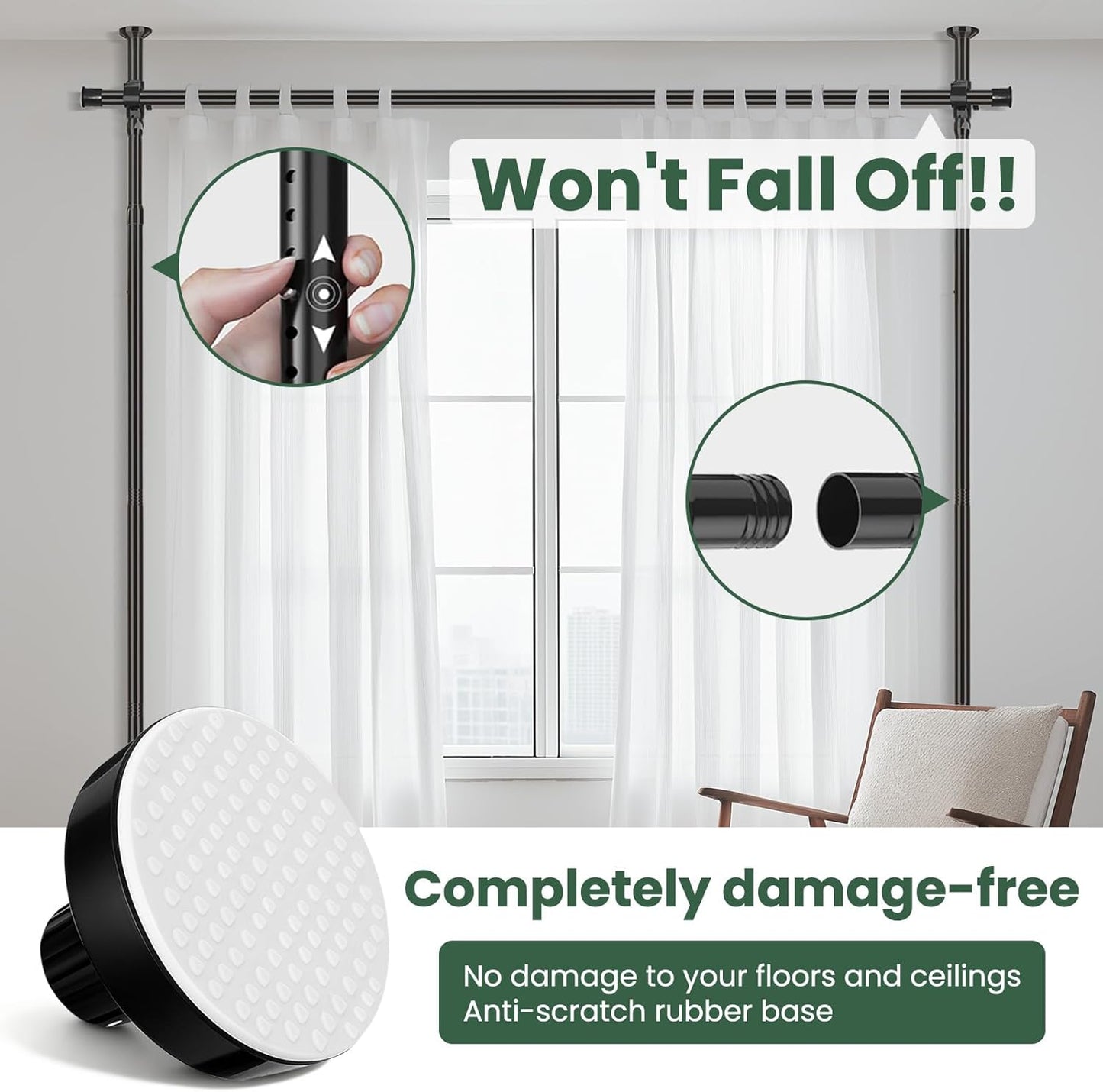 Tension Curtain Rods No Drill Adjustable Room Divider, Tension Rod for Room Separator and Partition Room Dividers, Easy Installation for Bedroom & Apartment (Black - W35-100 × H43-120 in)