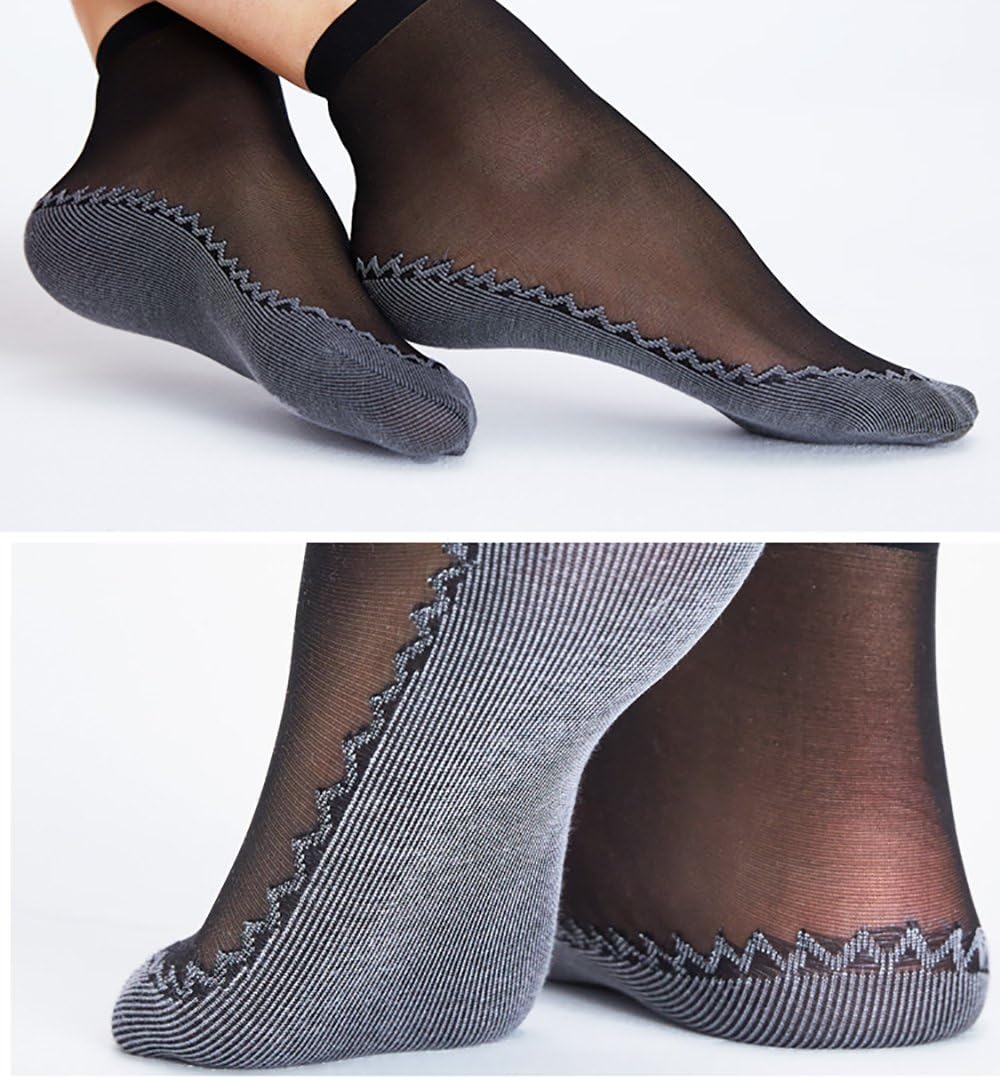 Women's 6 Pairs Silky Anti-Slip Cotton Sole Sheer Ankle High Tights Hosiery Socks Reinforced Toe