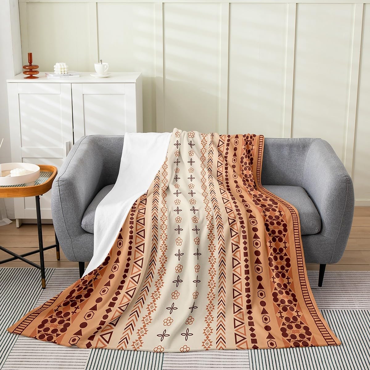 Castle Fairy Boho Bed Throws,Aztec Design Lines Throw Blanket for Kids Boys Gift,Triangle Geometric Lightweight Blanket for Sofa,Baby Size (30 x 40 Inch),Orange