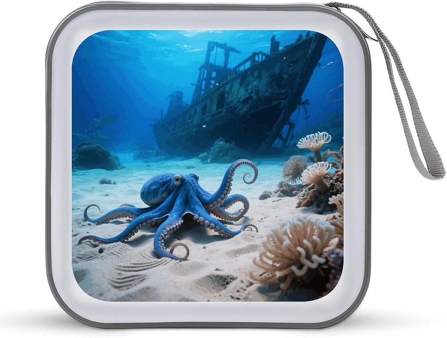 Octopus And Ship CD Case Portable Zipper CD Case 40 Capacity Hard Plastic DVD Cases Holder Large Storage Disc Wallet Bag for Car Home Travel DVD Collection Bag