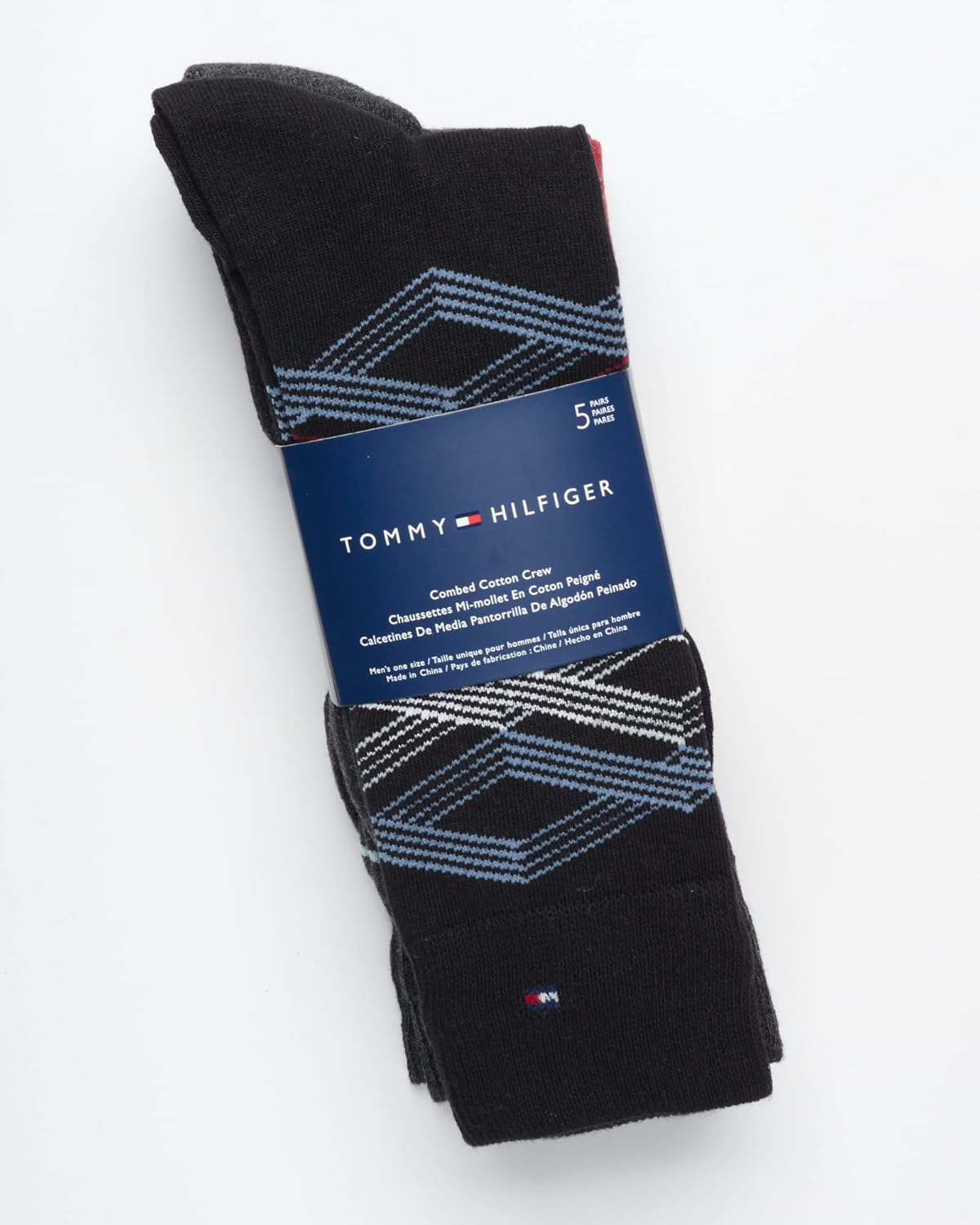 Tommy Hilfiger Mens Dress Socks - 5 Pack Lightweight Patterned Everyday Long Work Socks for Men for Casual & Formal Wear