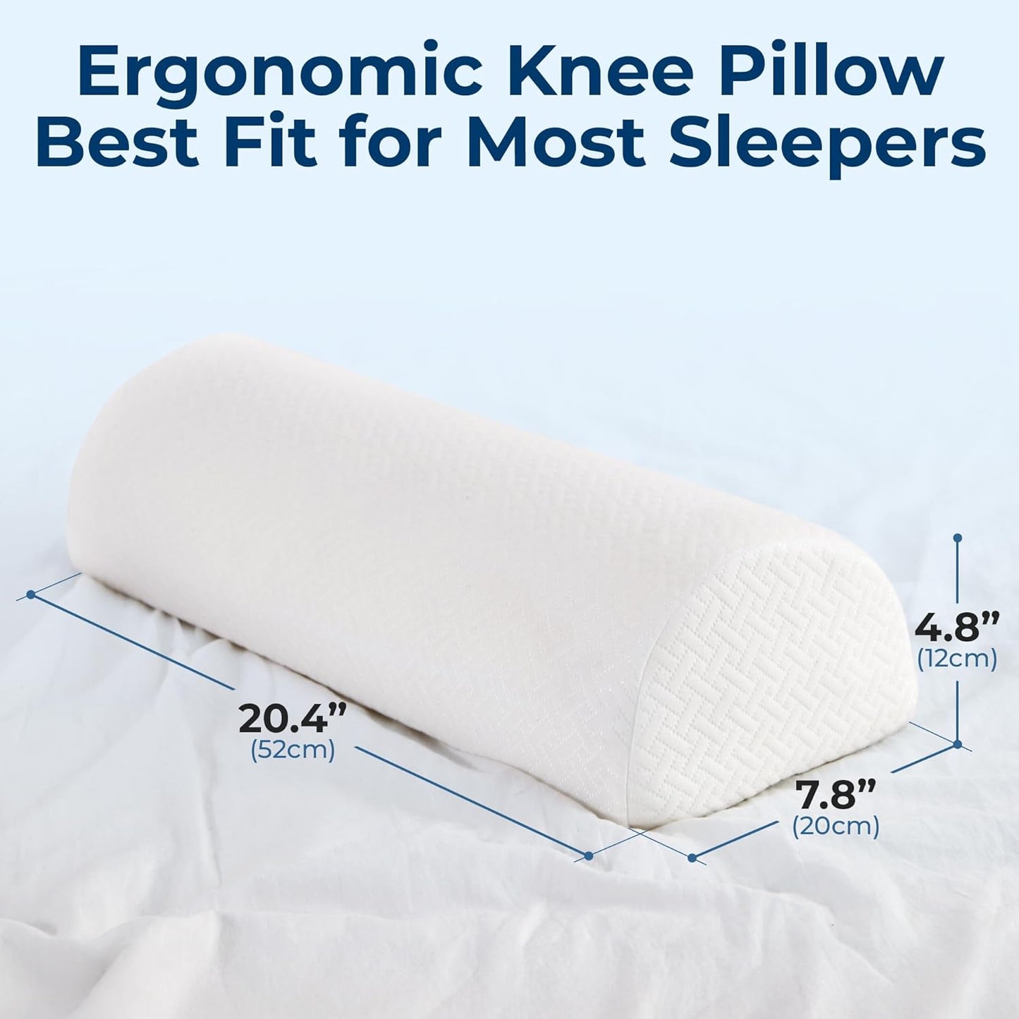 5 STARS UNITED Knee Pillow for Back Sleeping – Memory Foam Cushion for Sciatica Pain Relief – Under Leg Support for Sleeping on Back – Half Moon Bolster for Bed, White