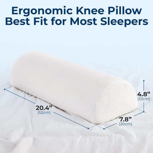 5 STARS UNITED Knee Pillow for Back Sleeping – Memory Foam Cushion for Sciatica Pain Relief – Under Leg Support for Sleeping on Back – Half Moon Bolster for Bed, White