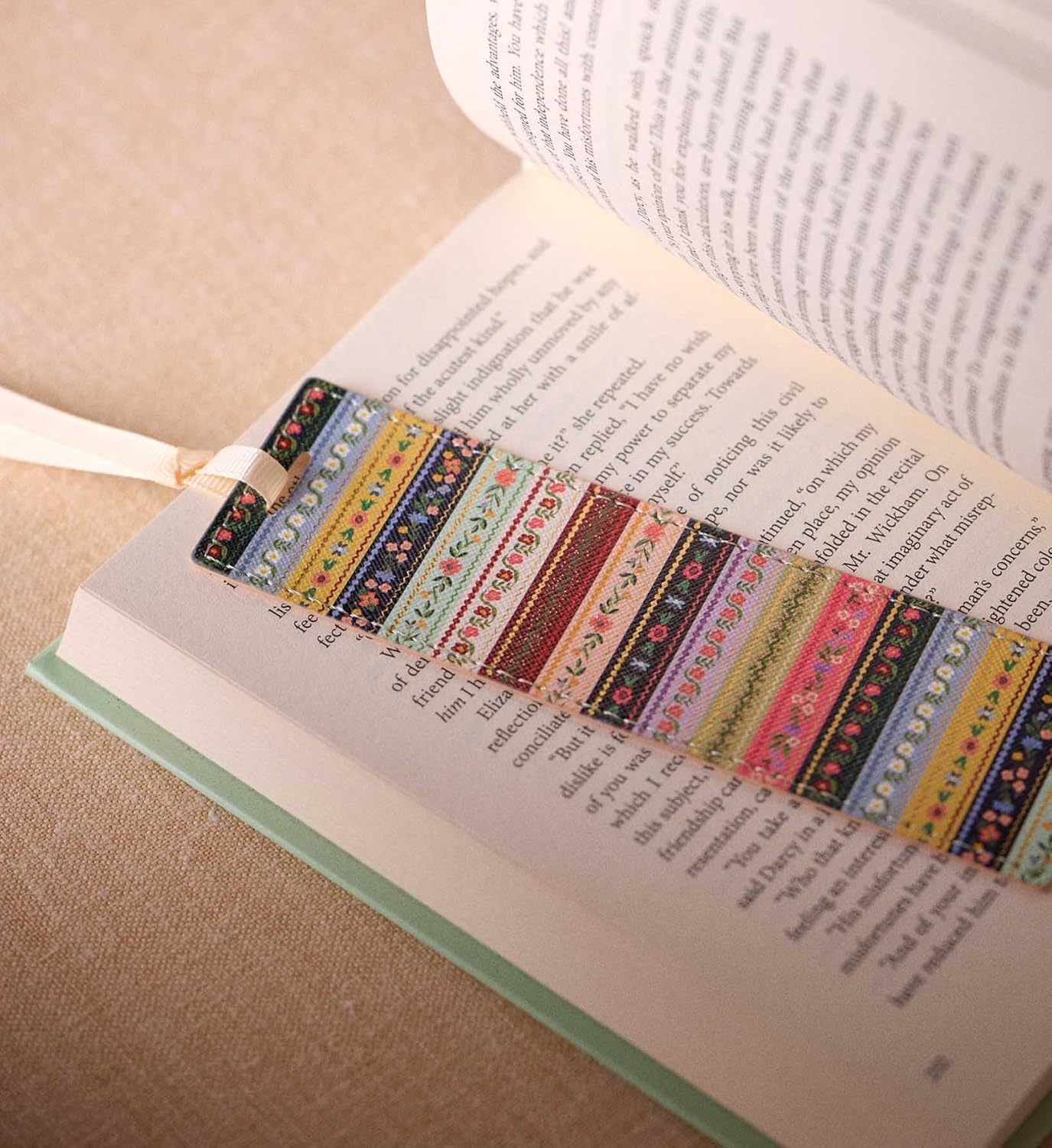 RIFLE PAPER CO. Gemma Bookmark 6" L x 1.75" W, Saffiano PU with a Grosgrain Ribbon, Metallic Gold Foil Logo, Perfect for Book Lovers, Writers, & Readers