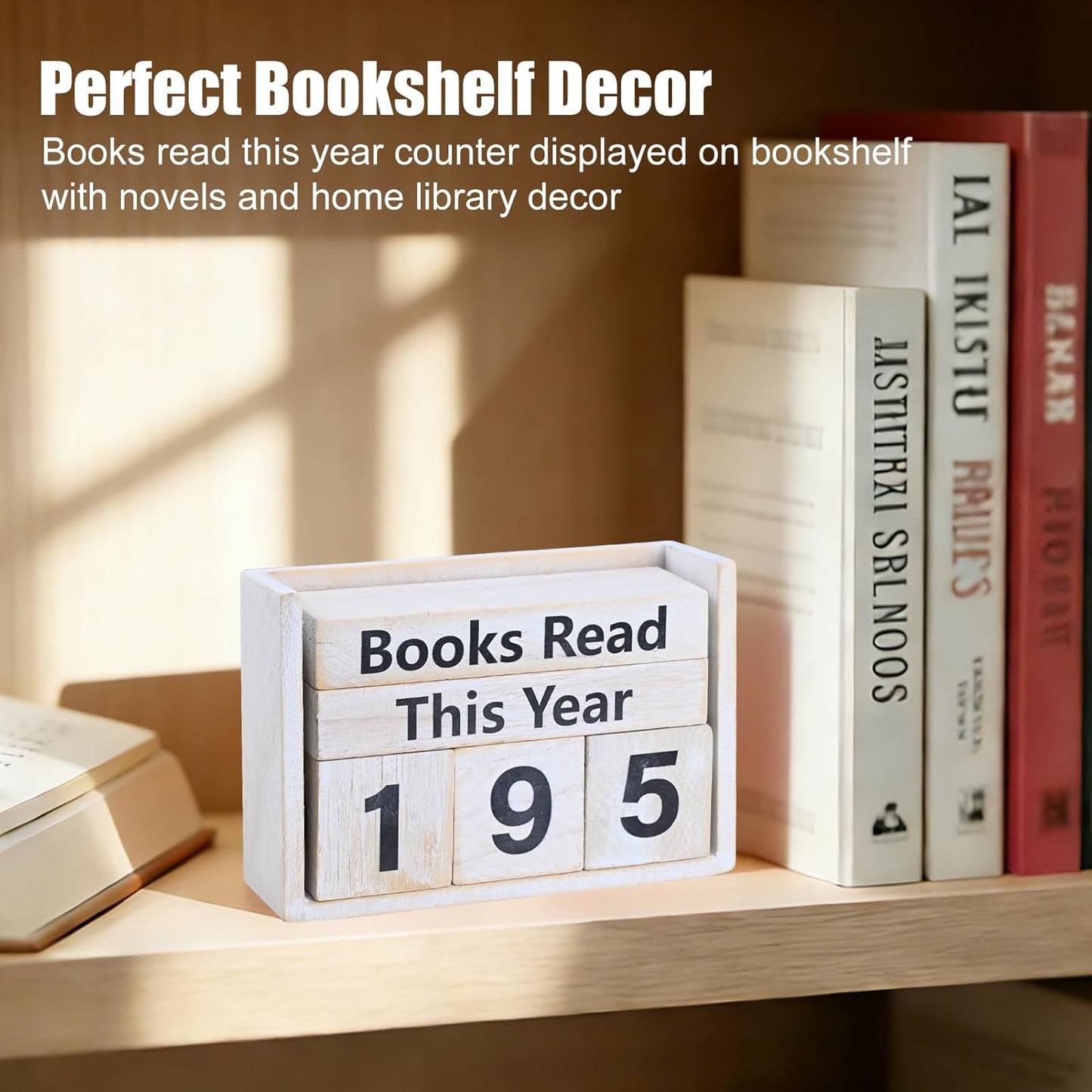Books Read This Year Counter - Wooden Reading Tracker Block, Adjustable Book Count Display, Rustic Book Lover Decor for Bookshelf Desk Library Reading Goals Gift (Vintage)