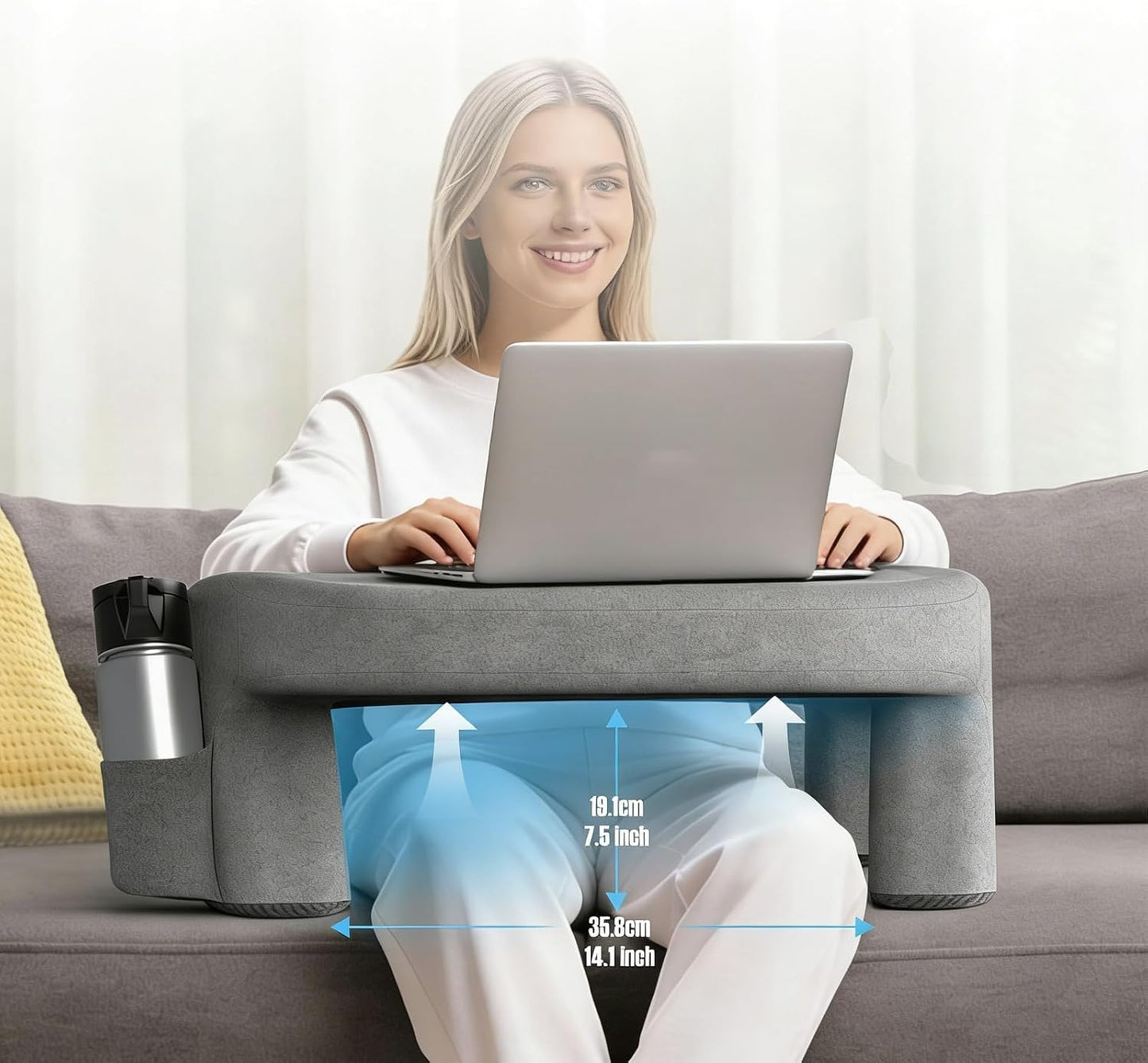 Reading Pillow for Bed - Ergonomic Lap Cushion | 57.6x29.5x53.8cm Support Pillow with Washable Cover, Memory Cotton and Polyester Filling with Arm Comfort, Upright Backrest Cushion