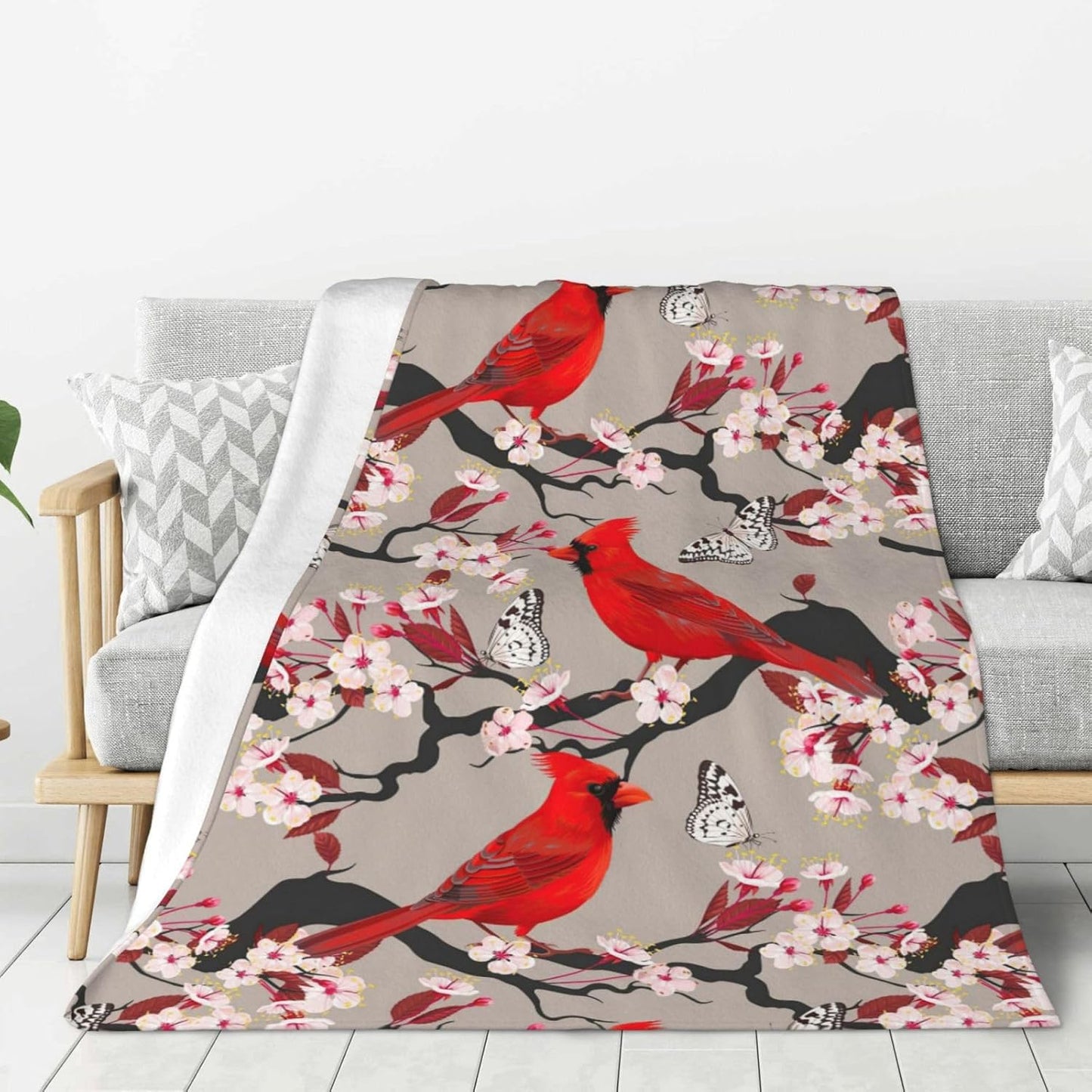 Red Cardinal Bird Throw Blanket Premium Anti-Pilling Flannel Soft Warm and Lightweight 60"x50"